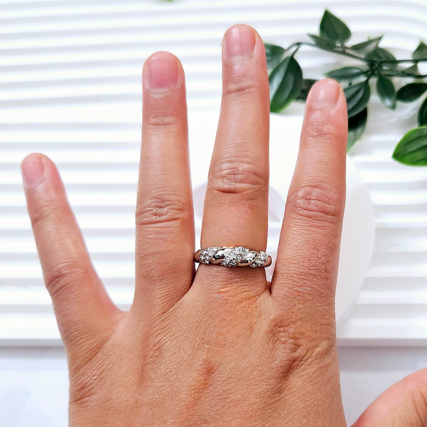 Gemmed Croissant Ring - Vintage