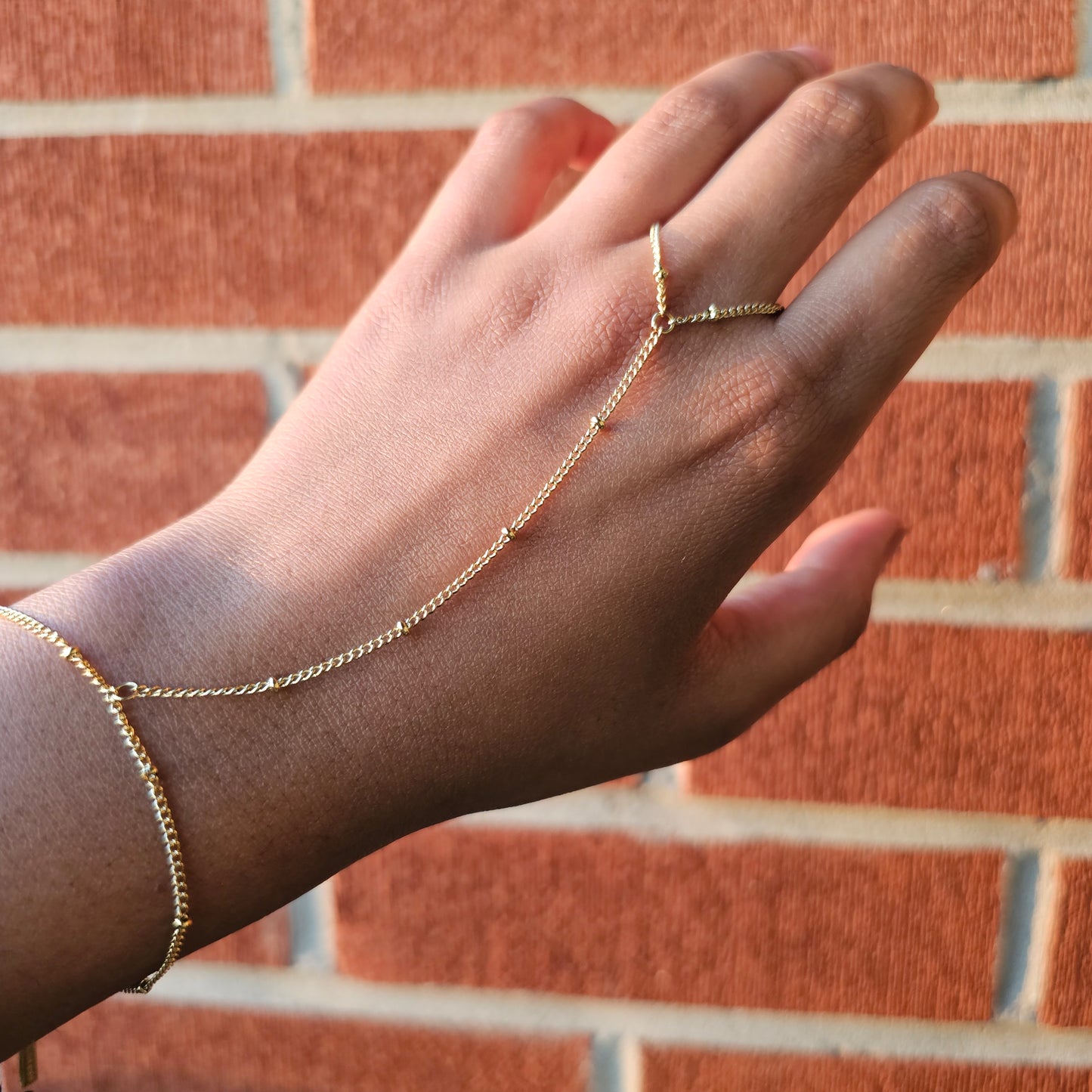 Dainty Dotted Hand Chain - Gold