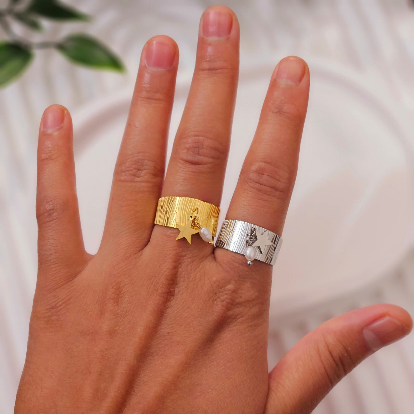 Dangling Star & Tiny Freshwater Pearl Ring
