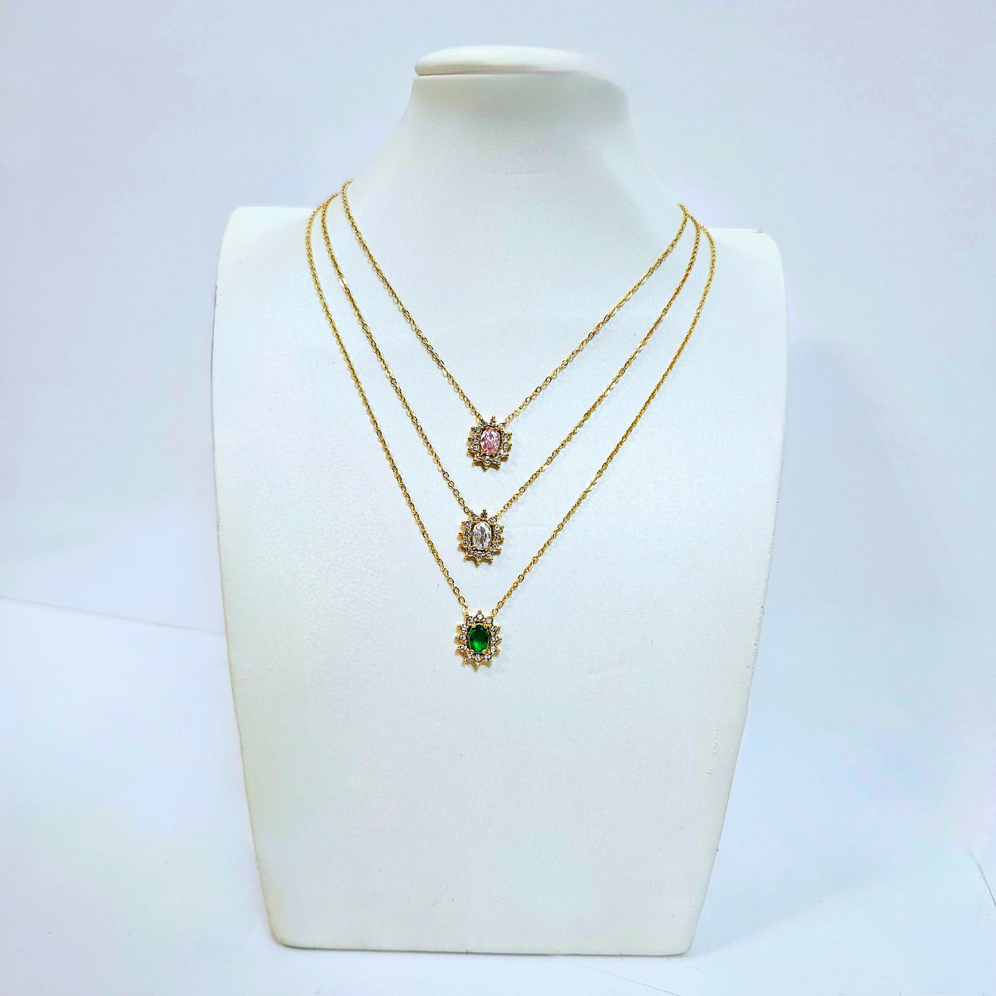 Dainty Sunflower Necklace - 3 Stone Colors