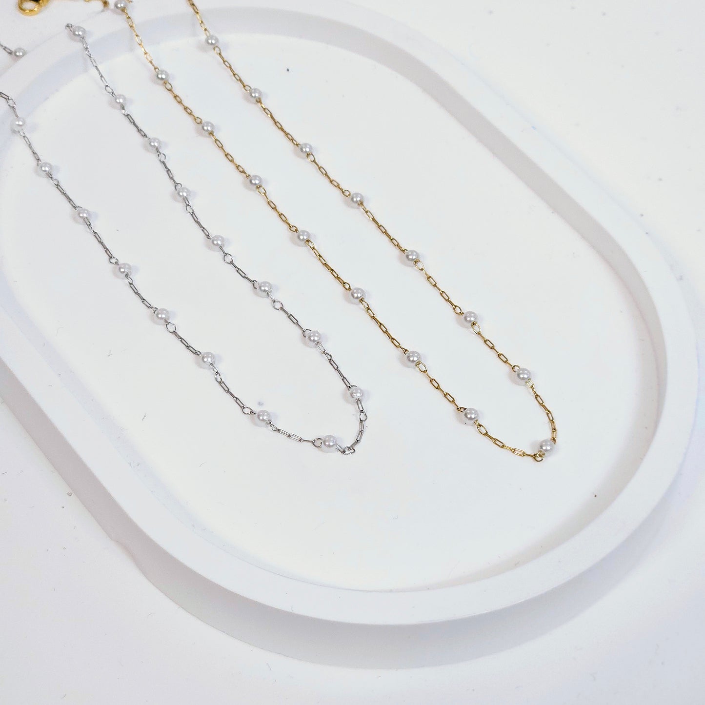 Dainty Tiny Pearl Necklace - Silver or Gold