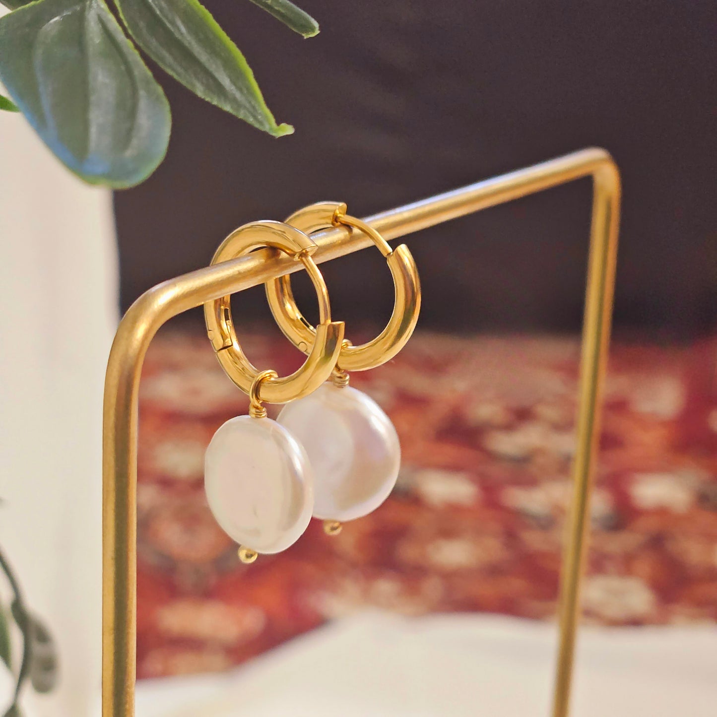 Flat Freshwater Pearl Hoop Earrings