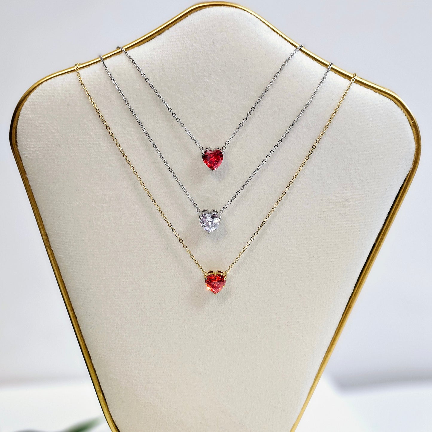 Single Gem Heart Necklace - 3 Types