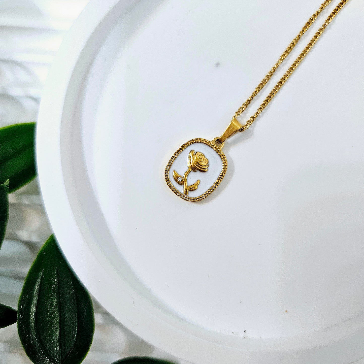 Tiny White Shell Rose Necklace
