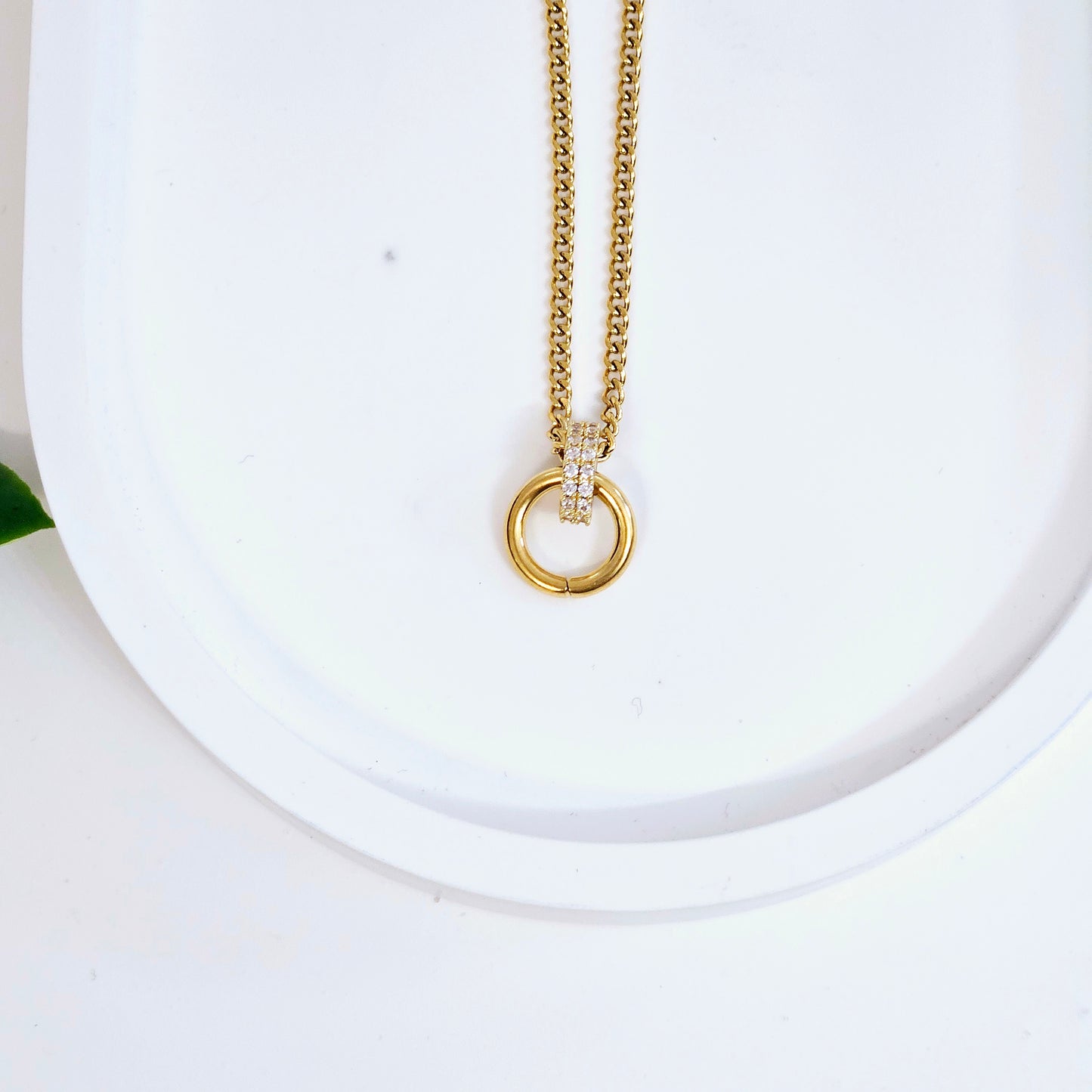 Dainty Gemmed Circled Hook Necklace