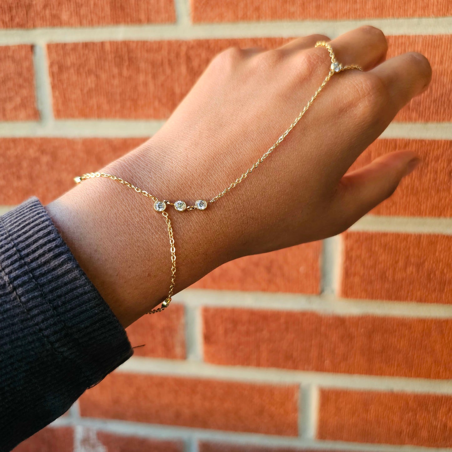 Dainty Gemline Trio Hand Chain - Gold