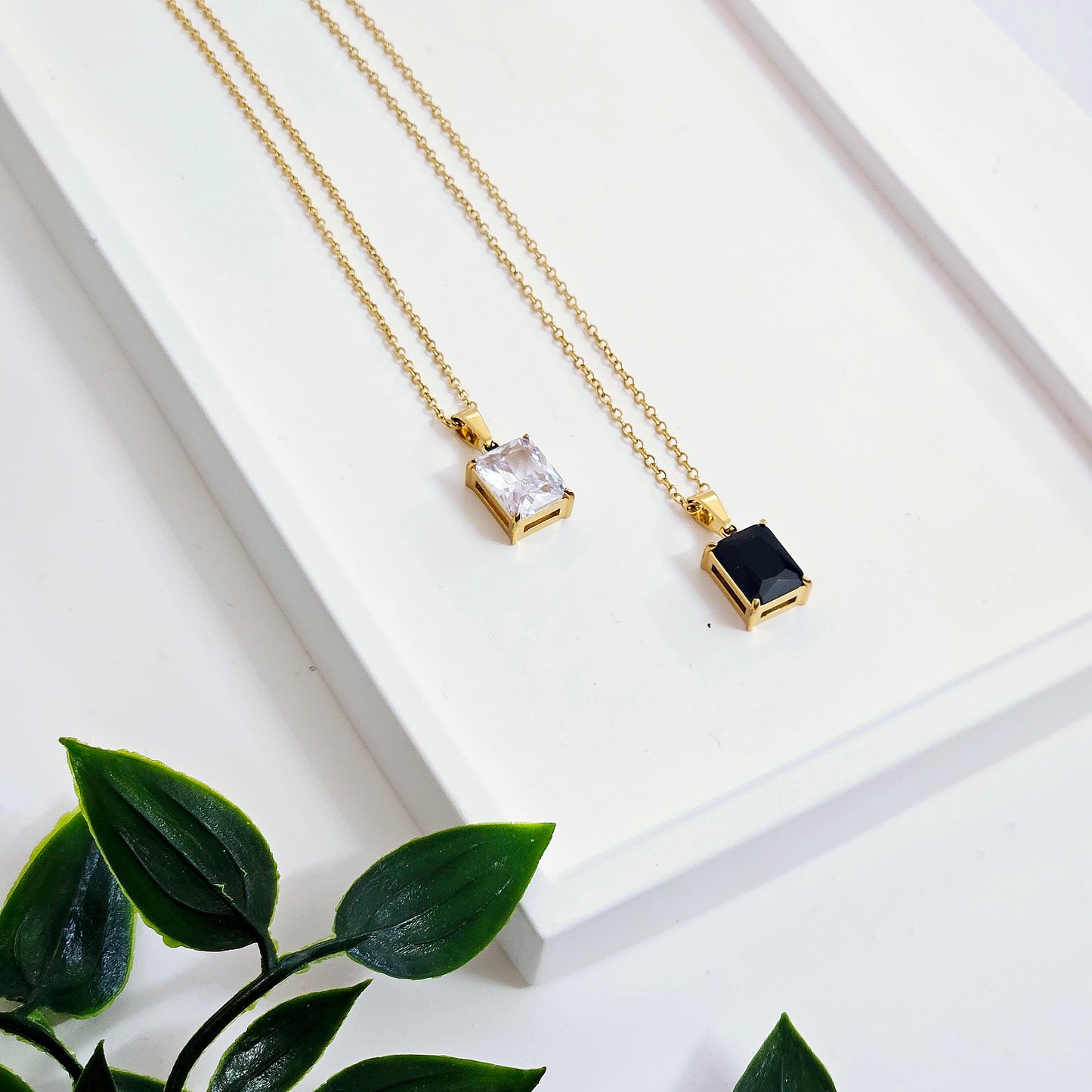 Rectangle Larger Gem Necklace- 2 Stone Colors