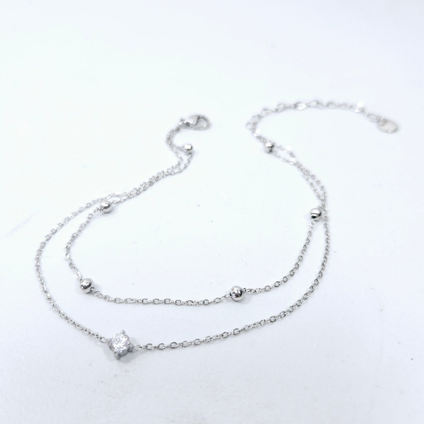 Dotted Gem Double Dotted Ankle Silver