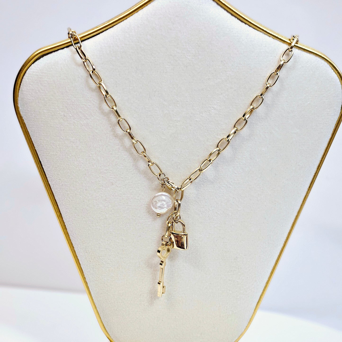 Freshwater Pearl Key Lock Necklace - Gold Only
