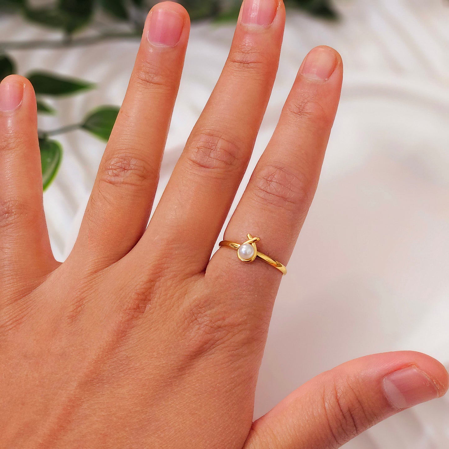 Crossed Pearl Ring