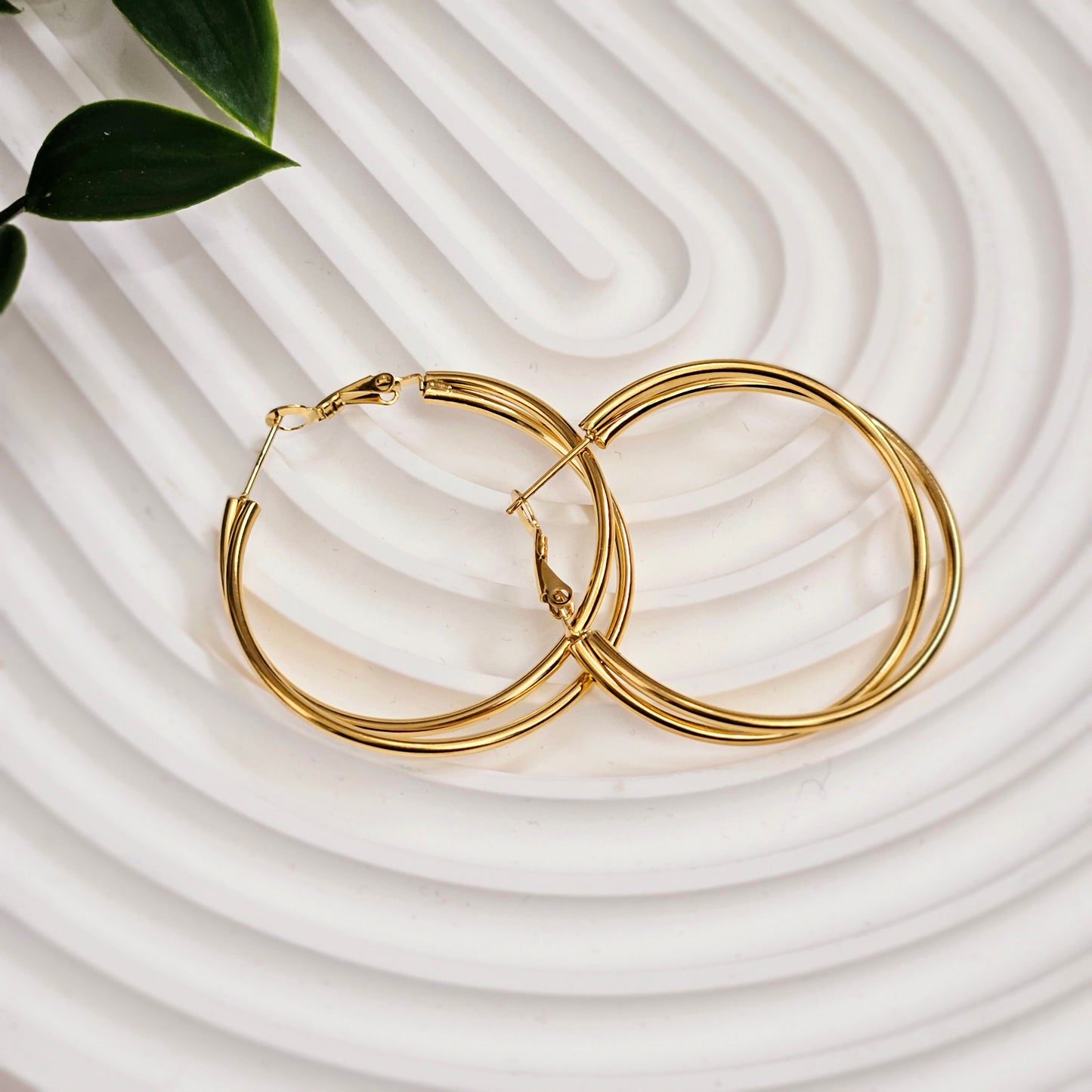 Double Attached Hoop Earrings - Gold