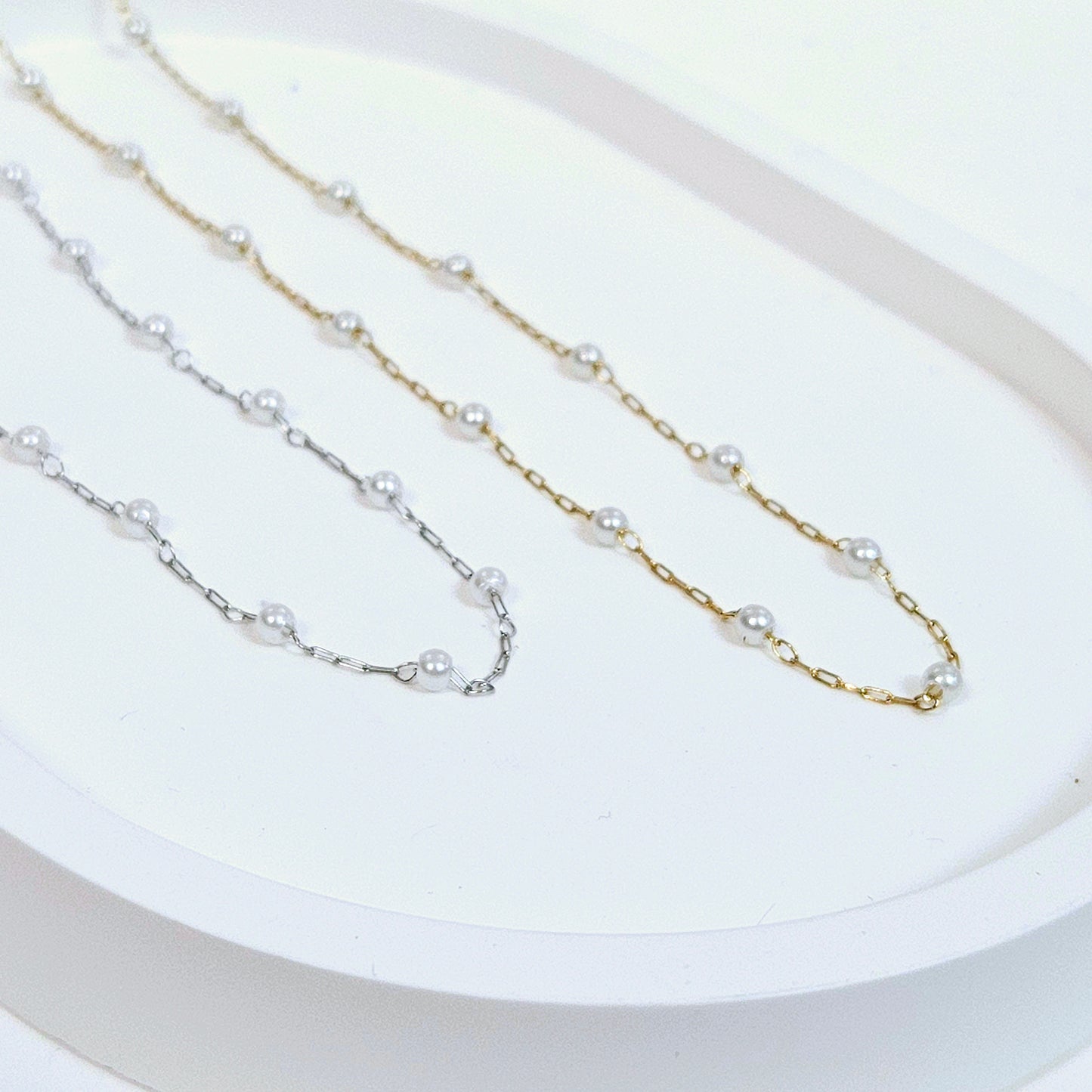 Dainty Tiny Pearl Necklace - Silver or Gold