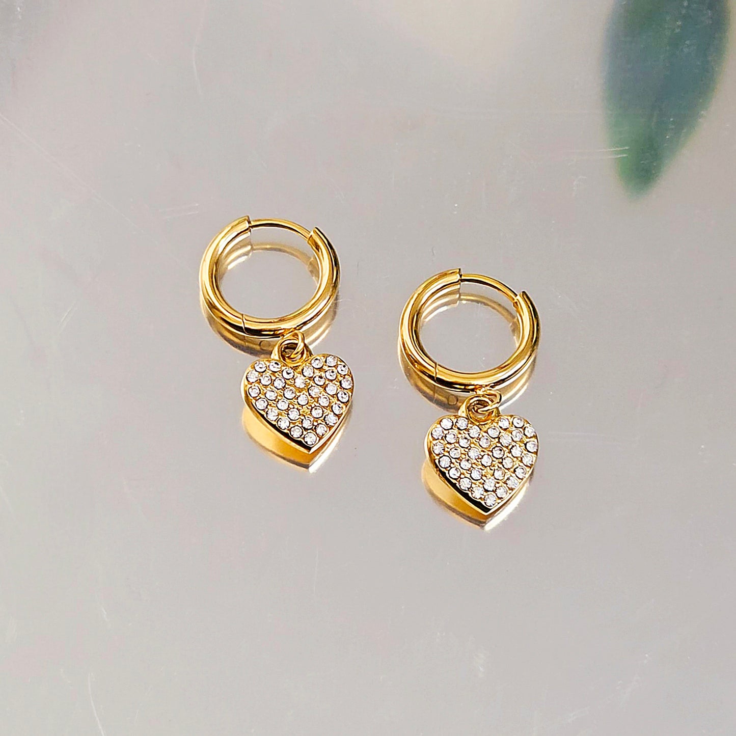 Heart Gemmed Dangle Earrings -