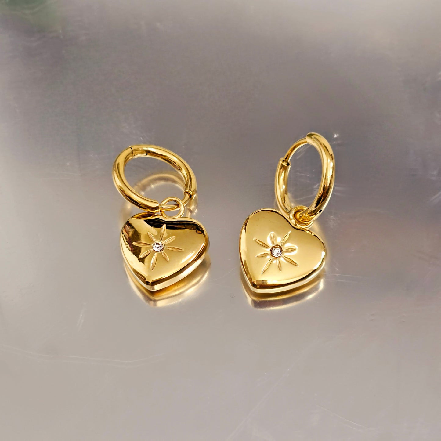 Heart Dangle Gem Earrings