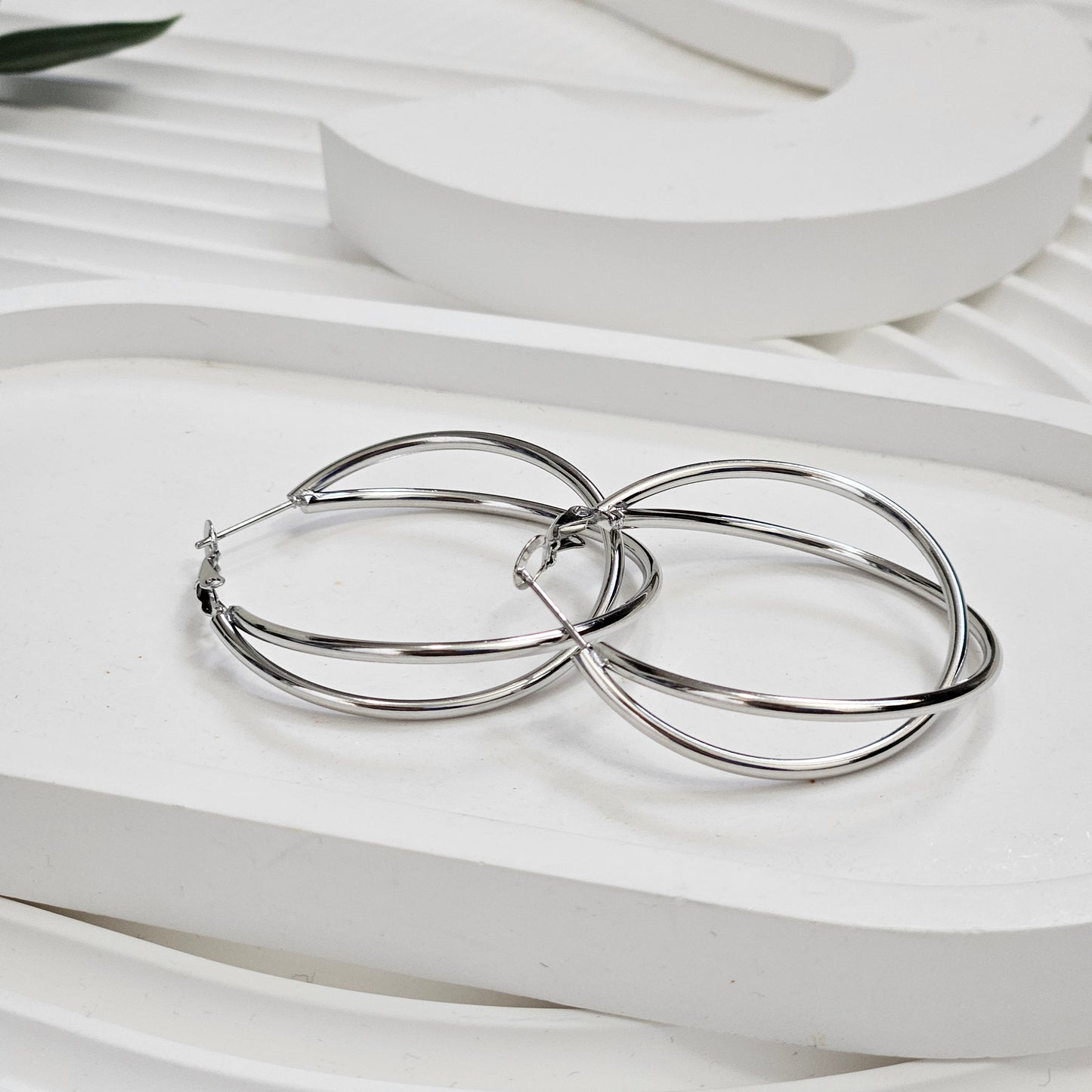 Double Attached Hoop Earrings - Silver