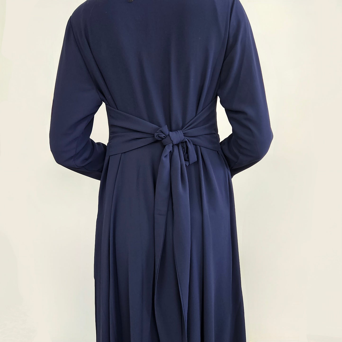 Layered V-Neck Chiffon Dress - Navy Blue