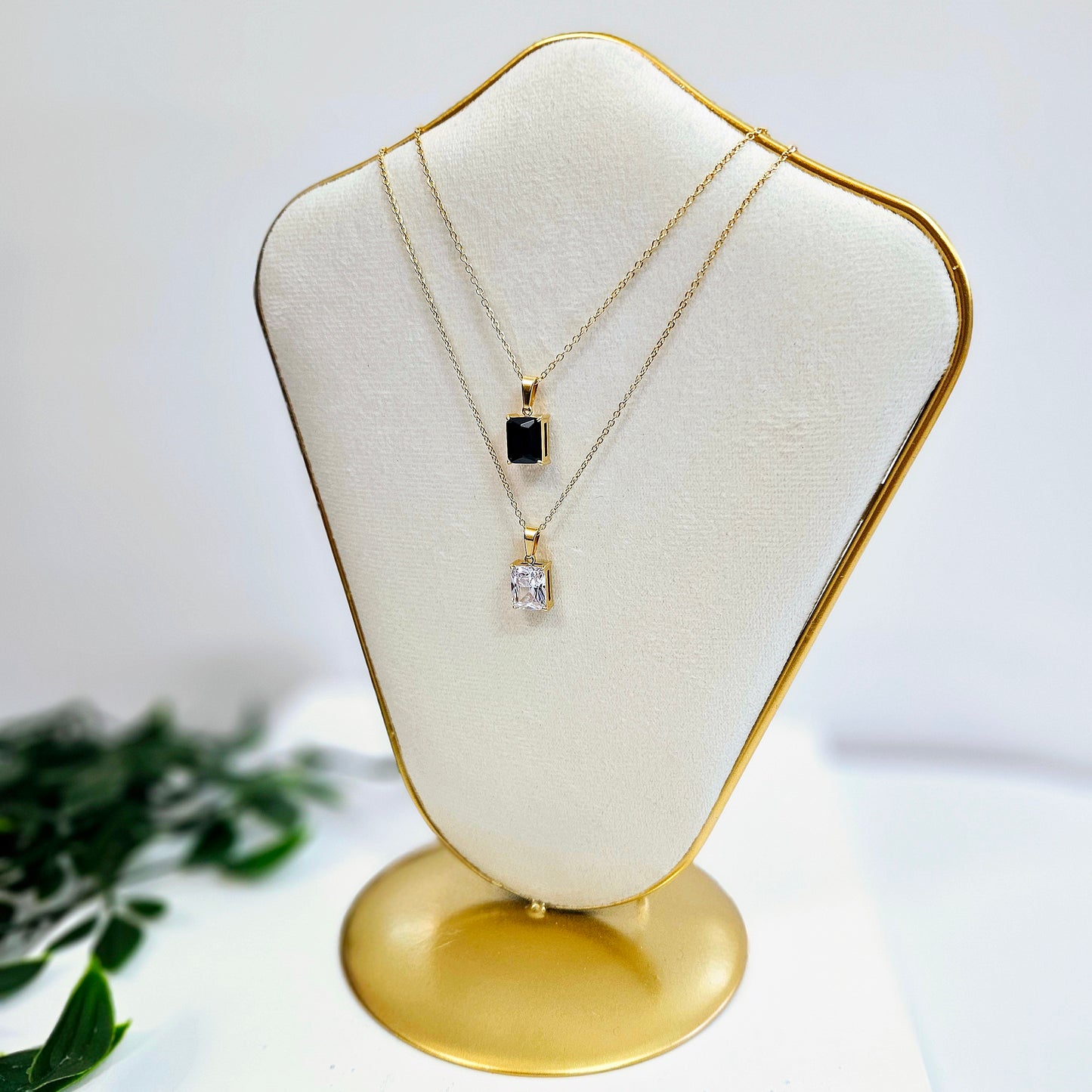 Rectangle Larger Gem Necklace- 2 Stone Colors