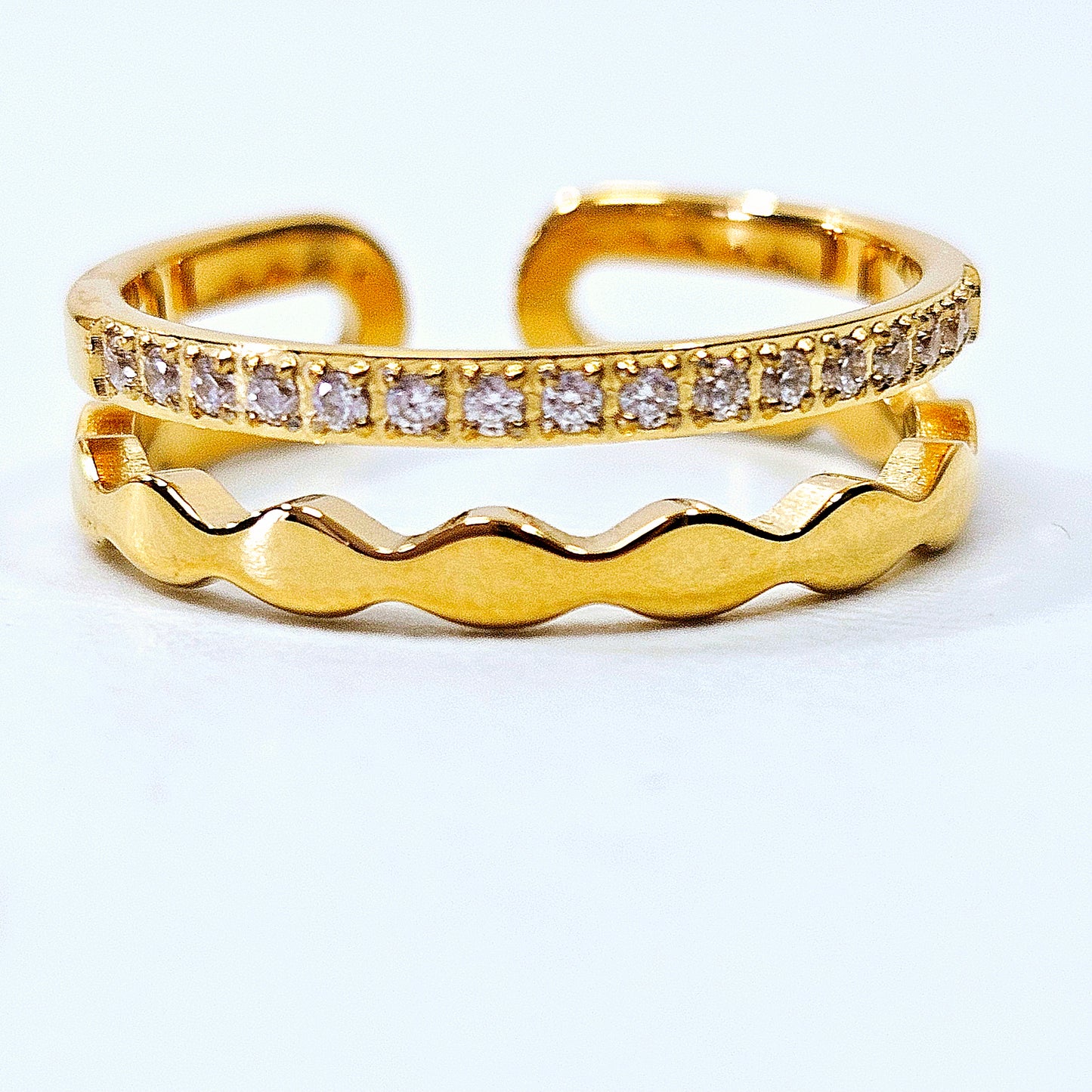 Wave & Gemmed Open Ring