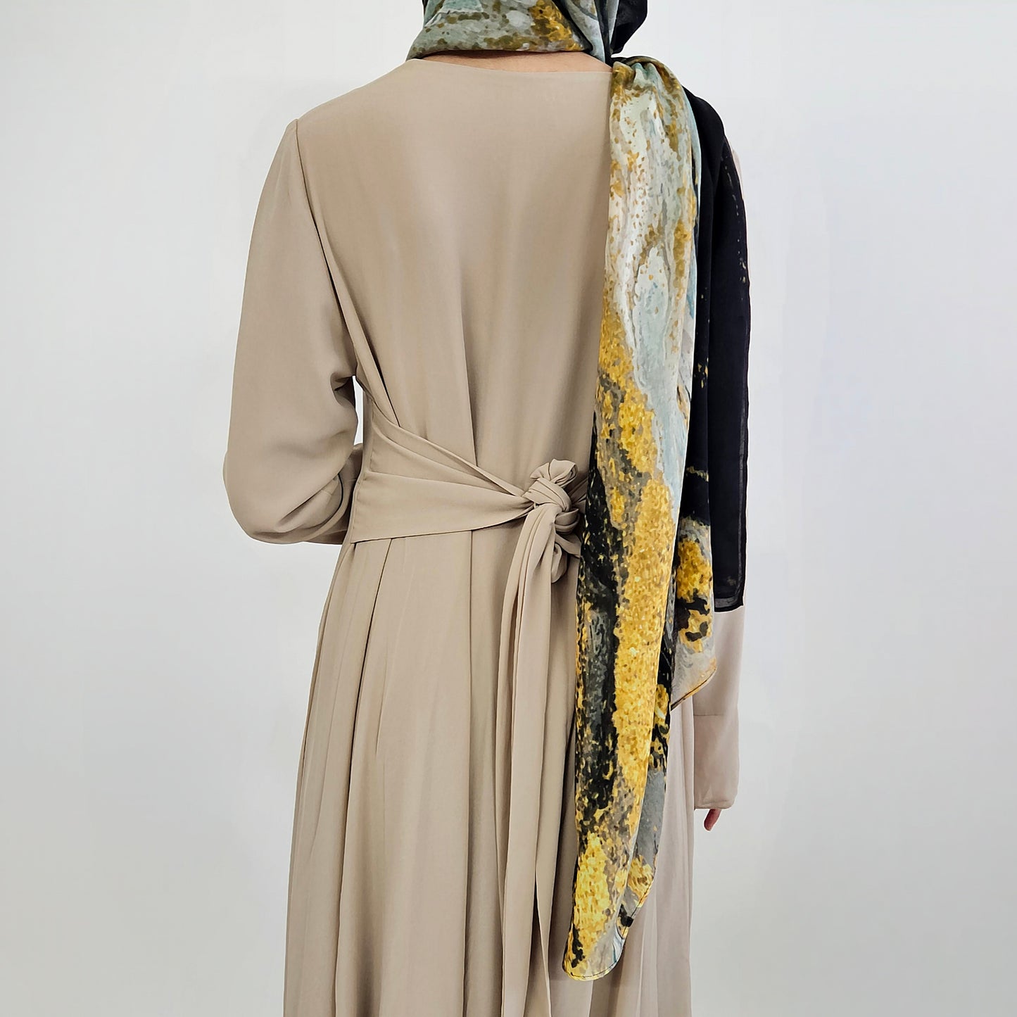 Layered V-Neck Chiffon Dress - Beige