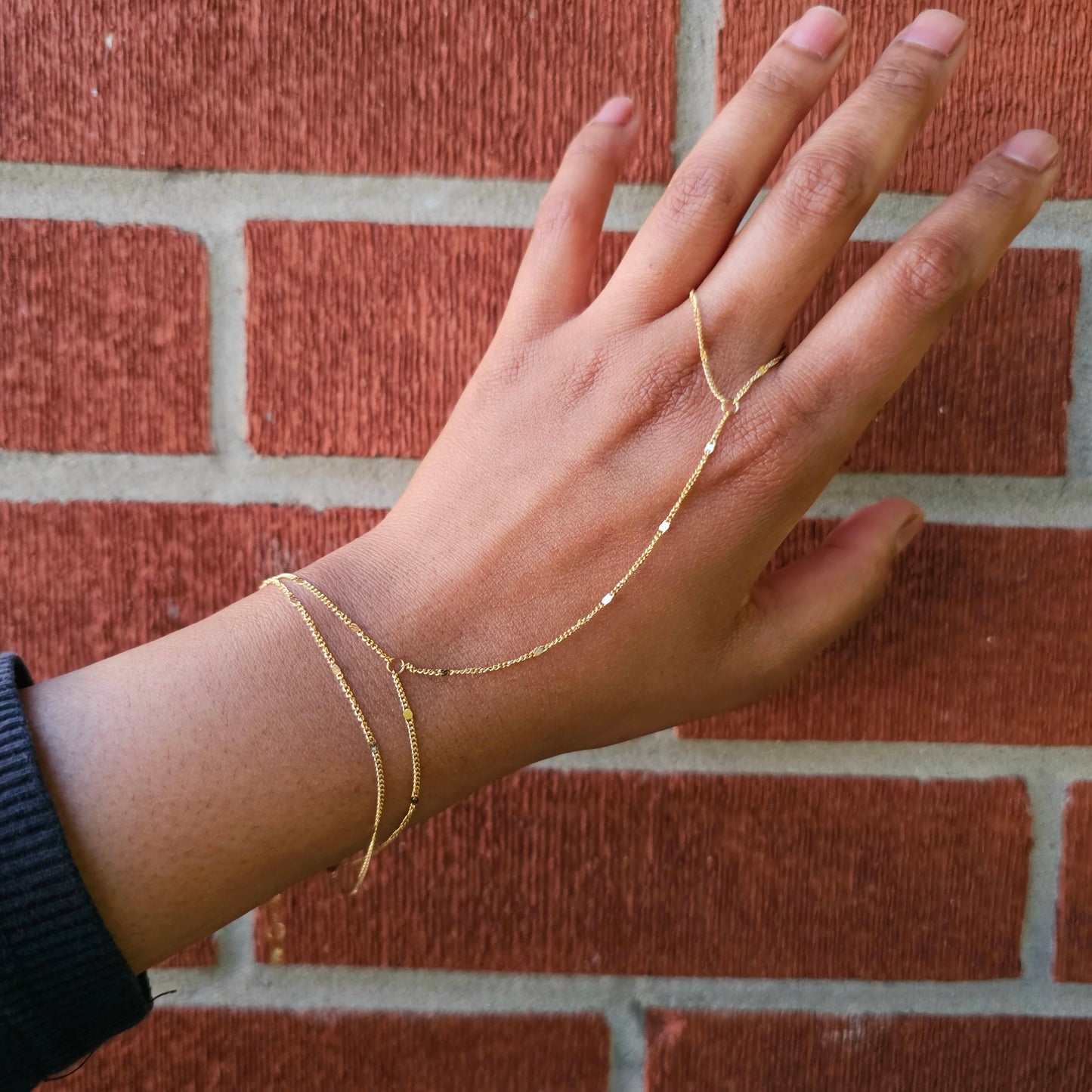 Hammered Double Hand Chain No Gem- Gold
