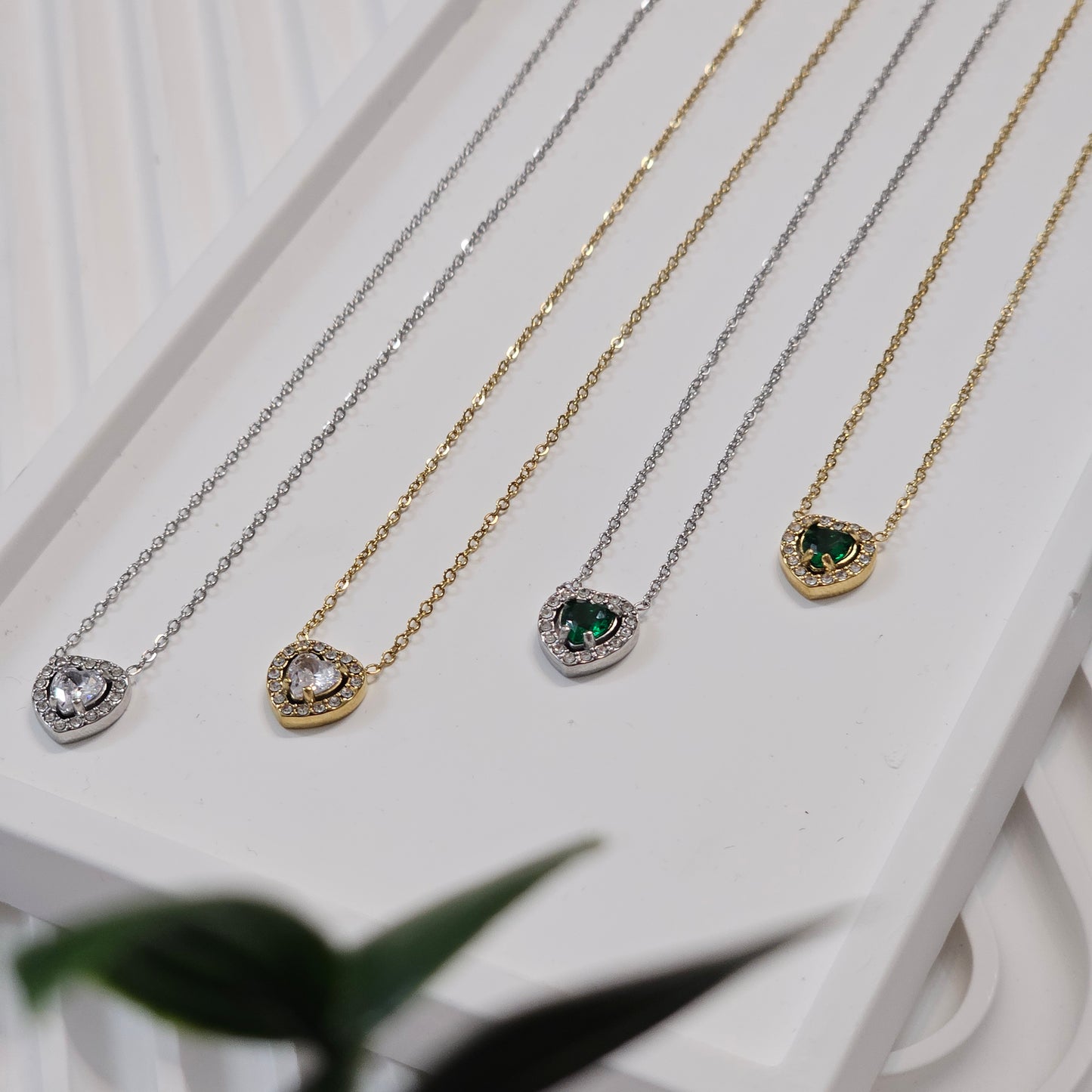 Dainty Heart Gemmed Necklace - 4 Types