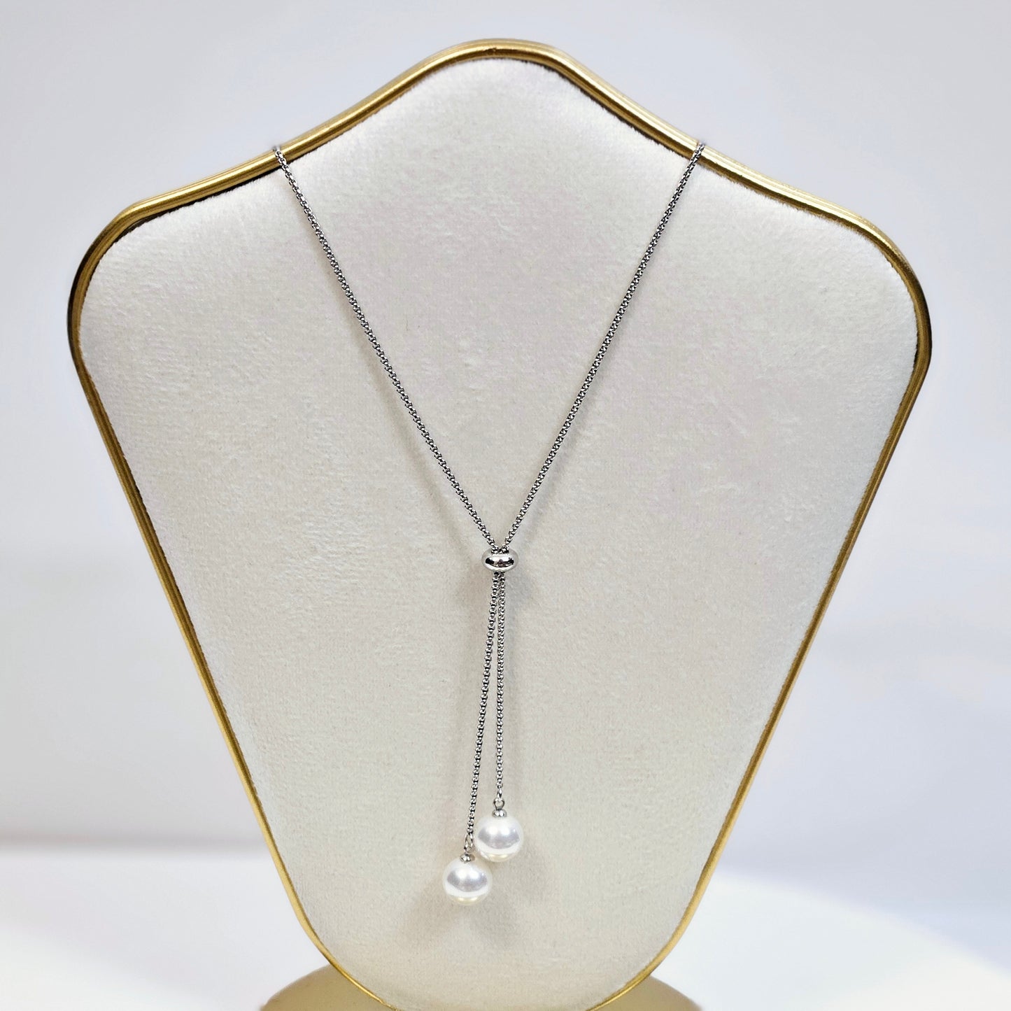 Dangling Adjustable Pearls Necklace - Silver or Gold