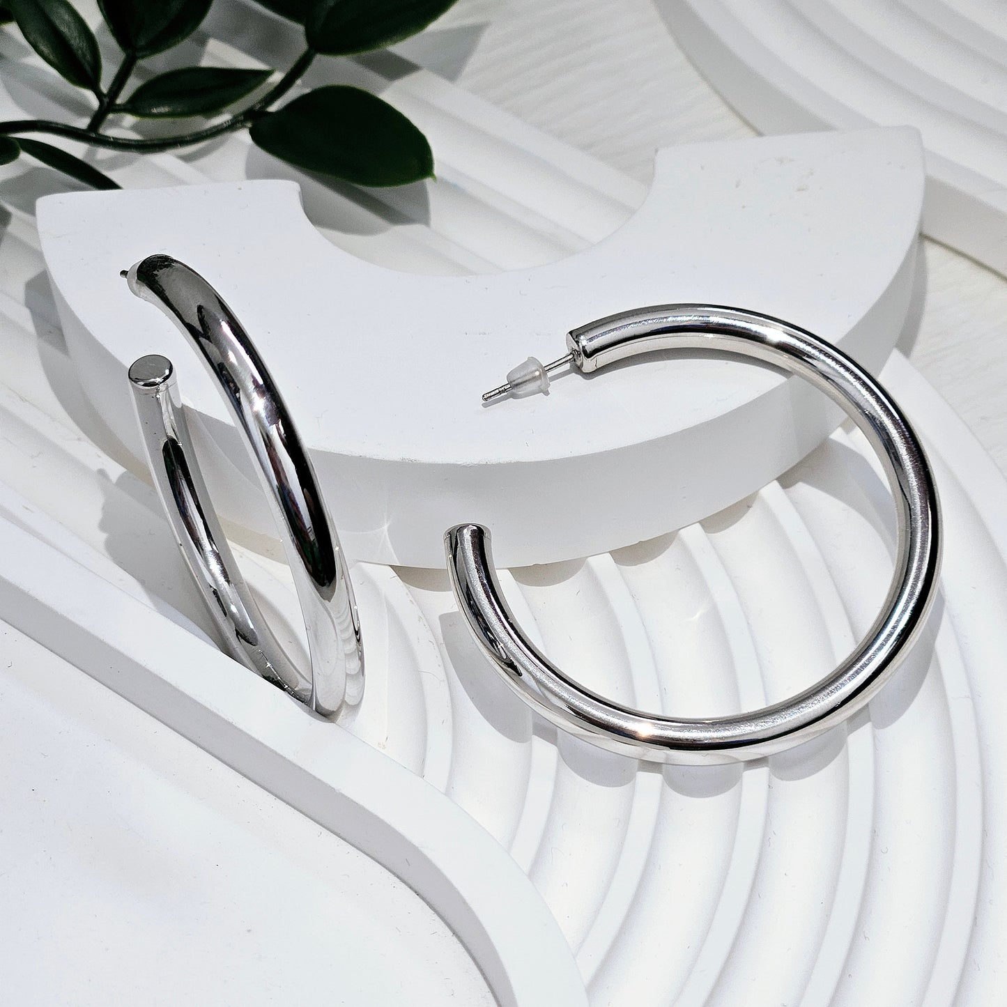 Crescent Hoop Earrings - Silver
