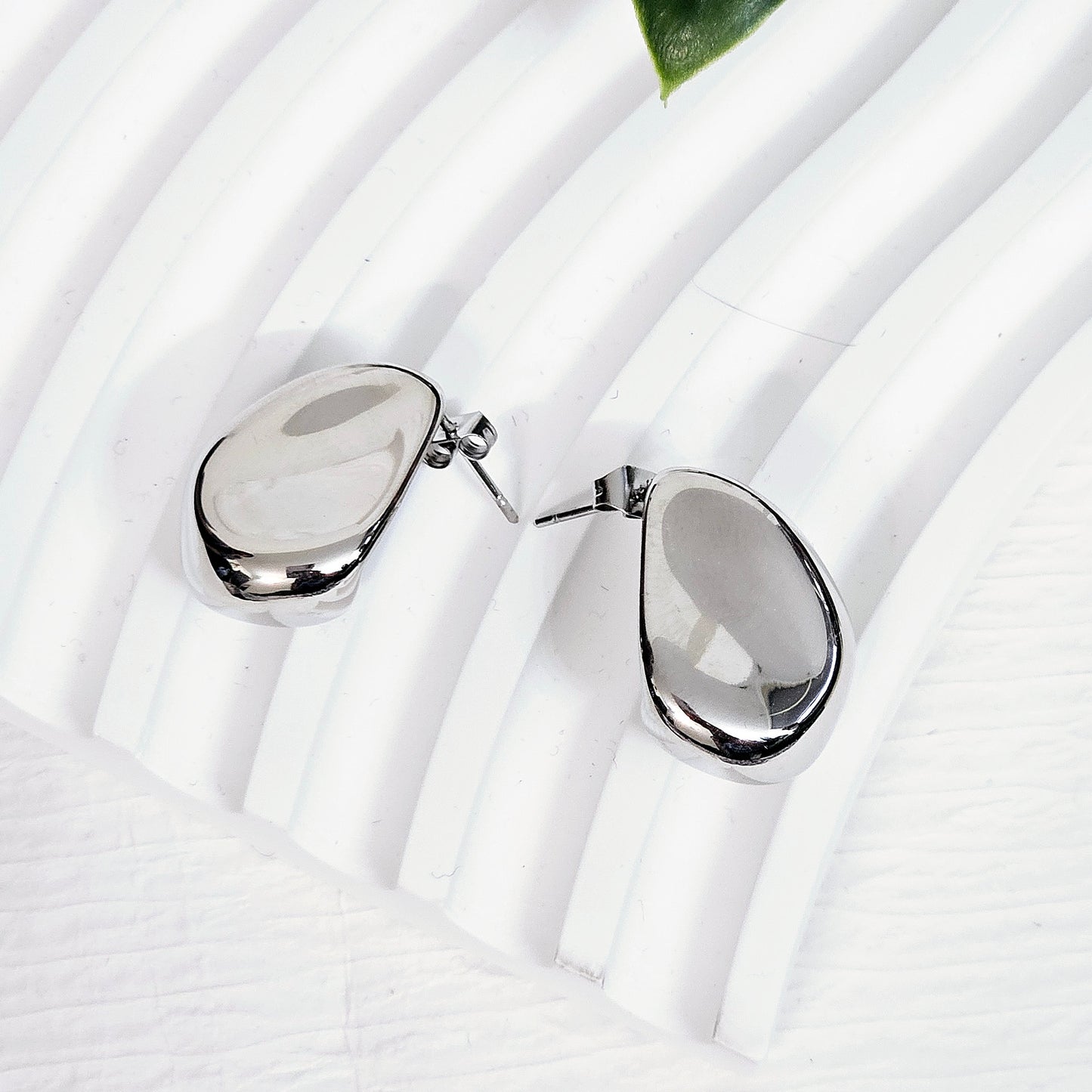 Hammered Flat Teardrop Earrings - Silver