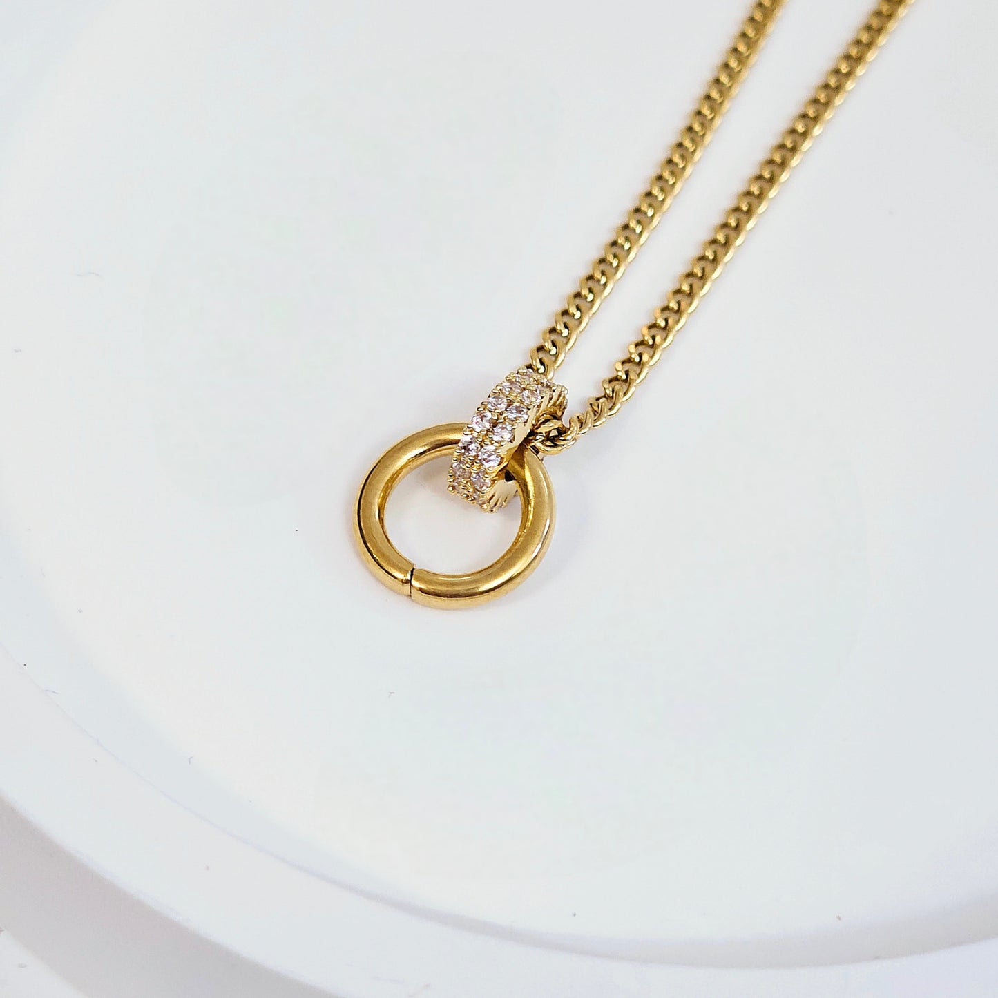 Dainty Gemmed Circled Hook Necklace
