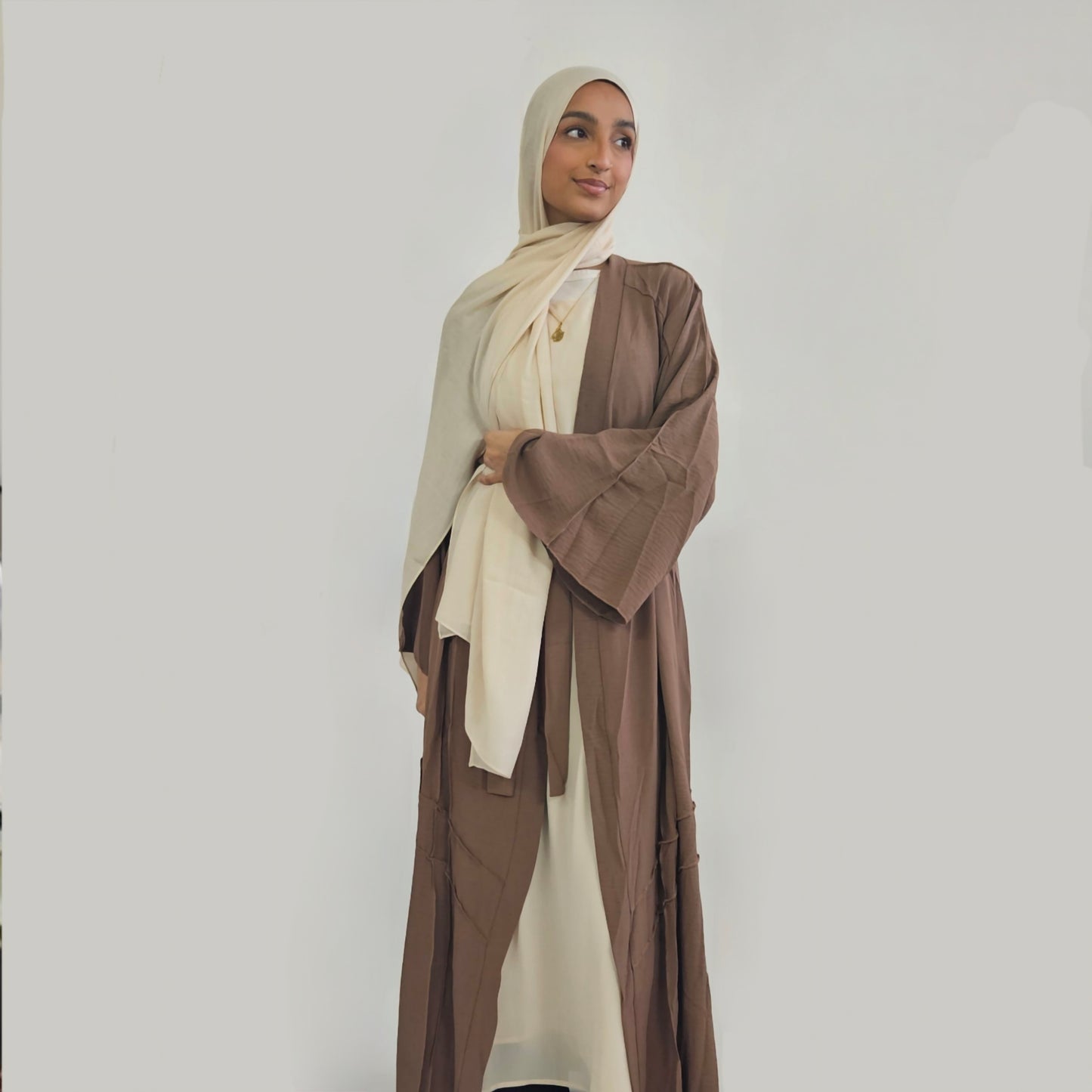 Open Buttoned Rayon Abaya - Brown