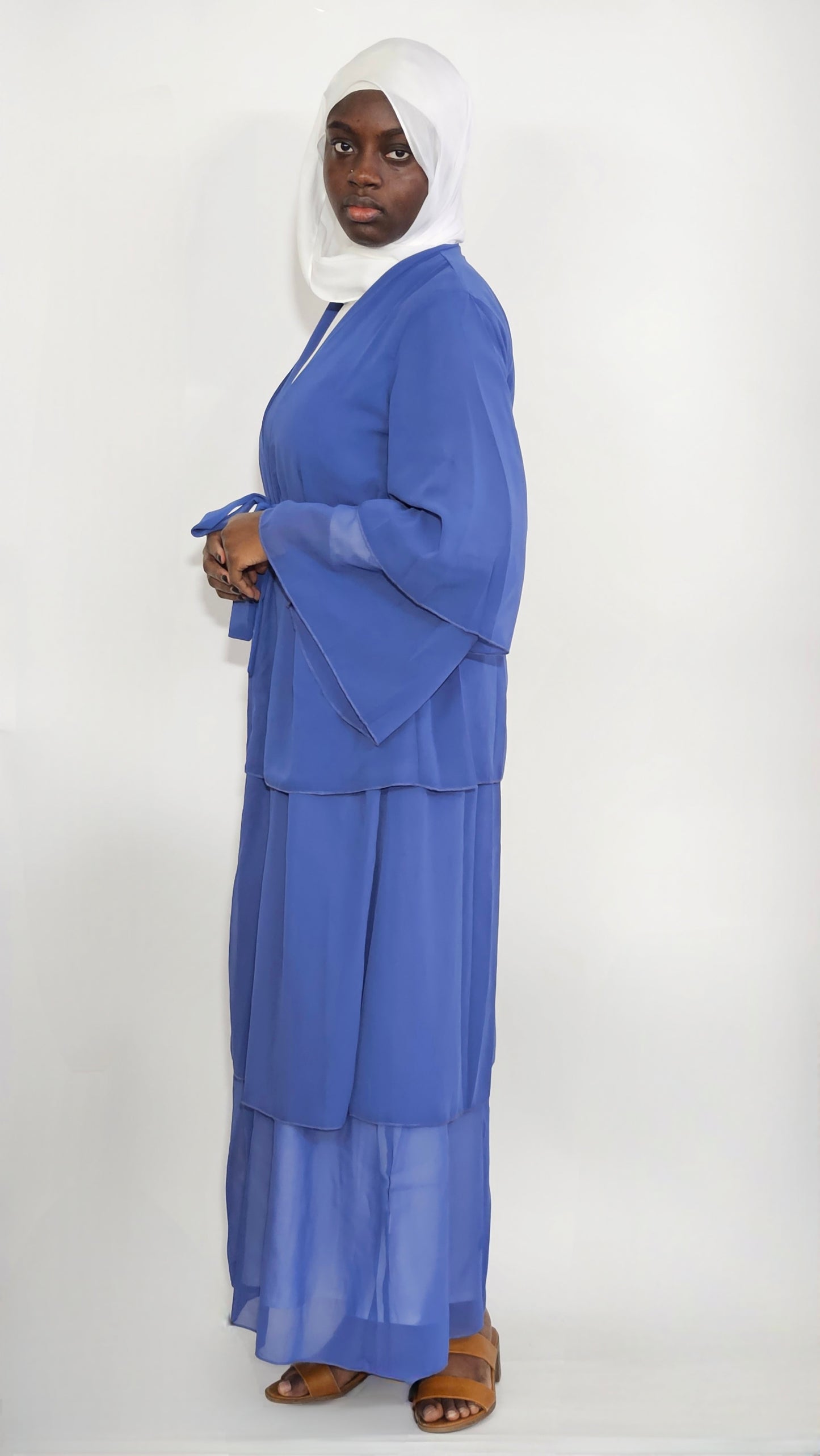 Tiered Open Chiffon Abaya - Blue