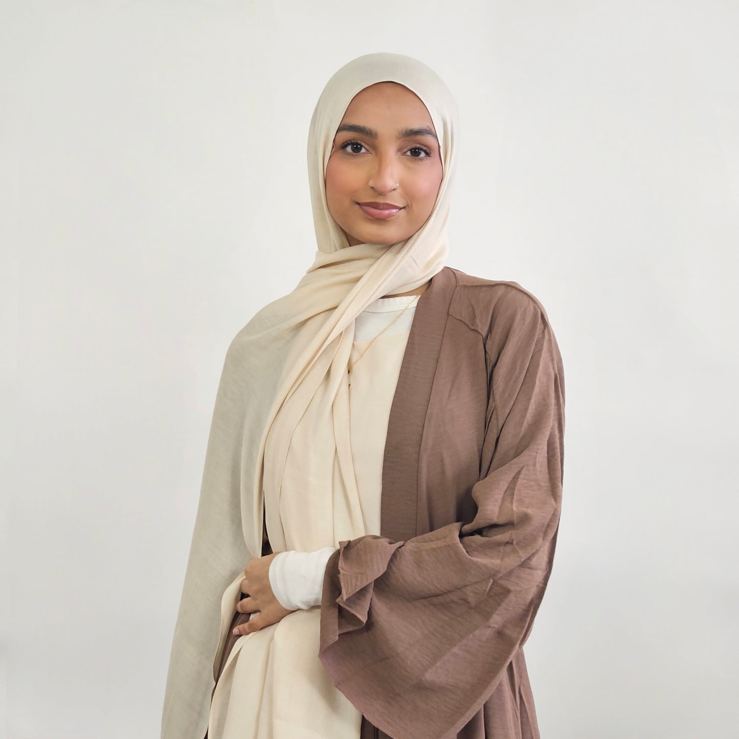 Open Buttoned Rayon Abaya - Brown