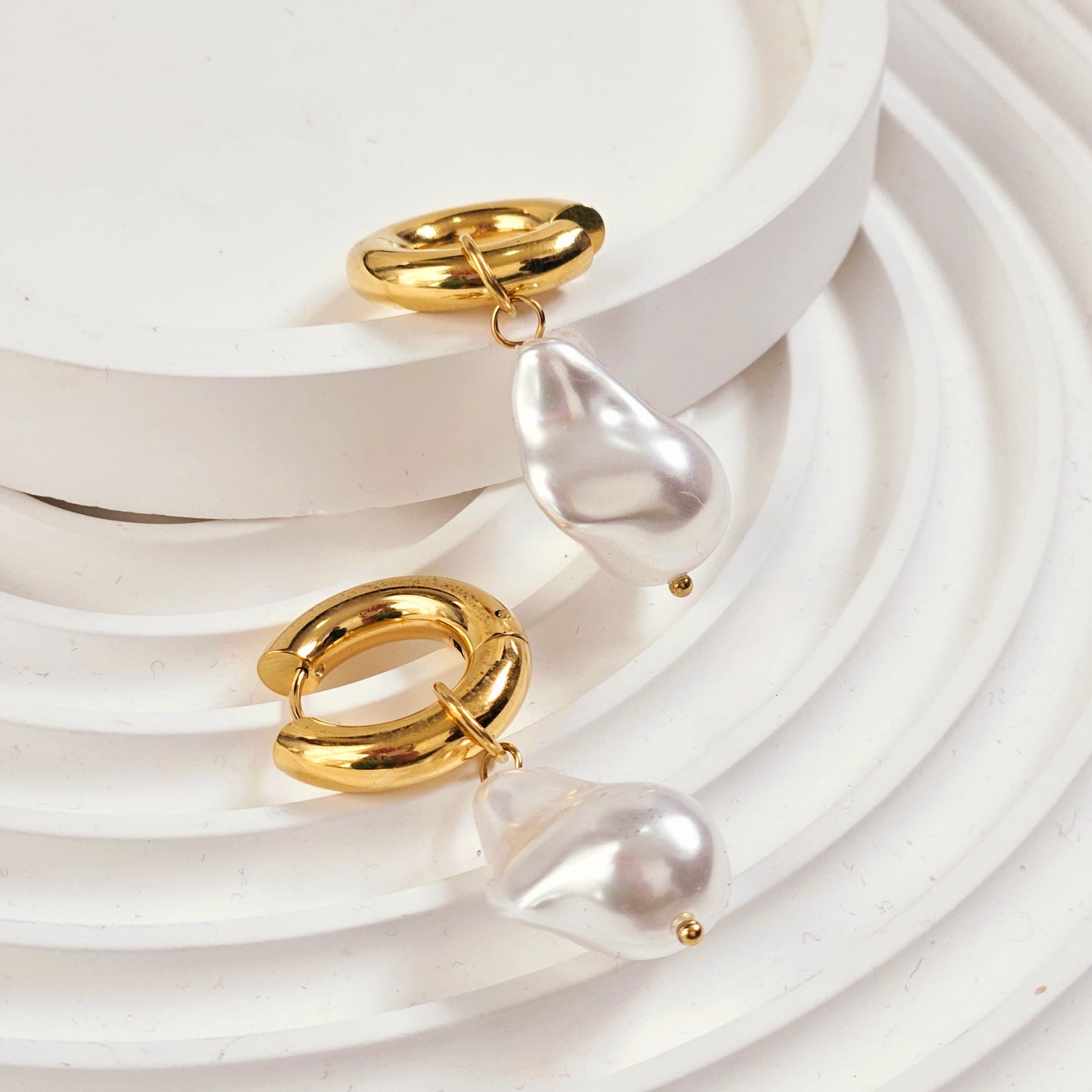 Thick Hoop Freshwater Pearl Earrings