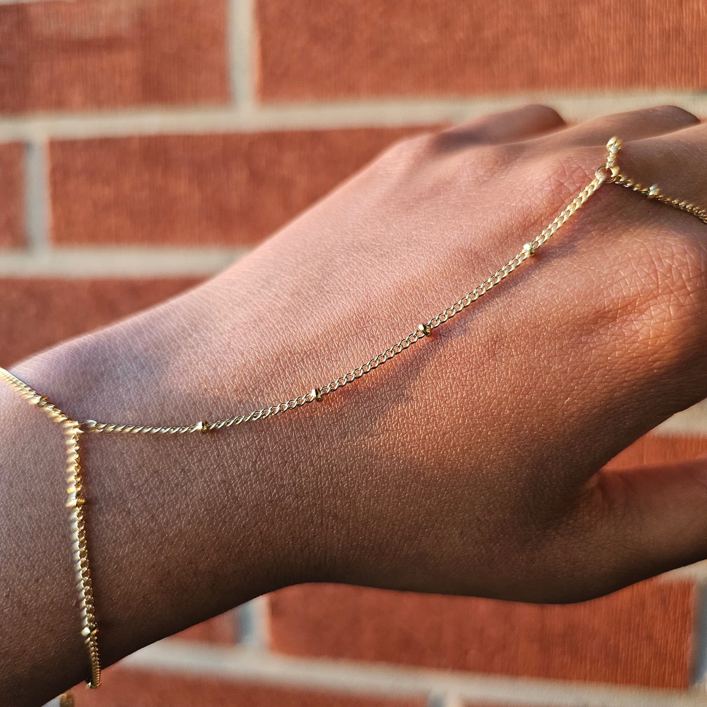 Dainty Dotted Hand Chain - Gold