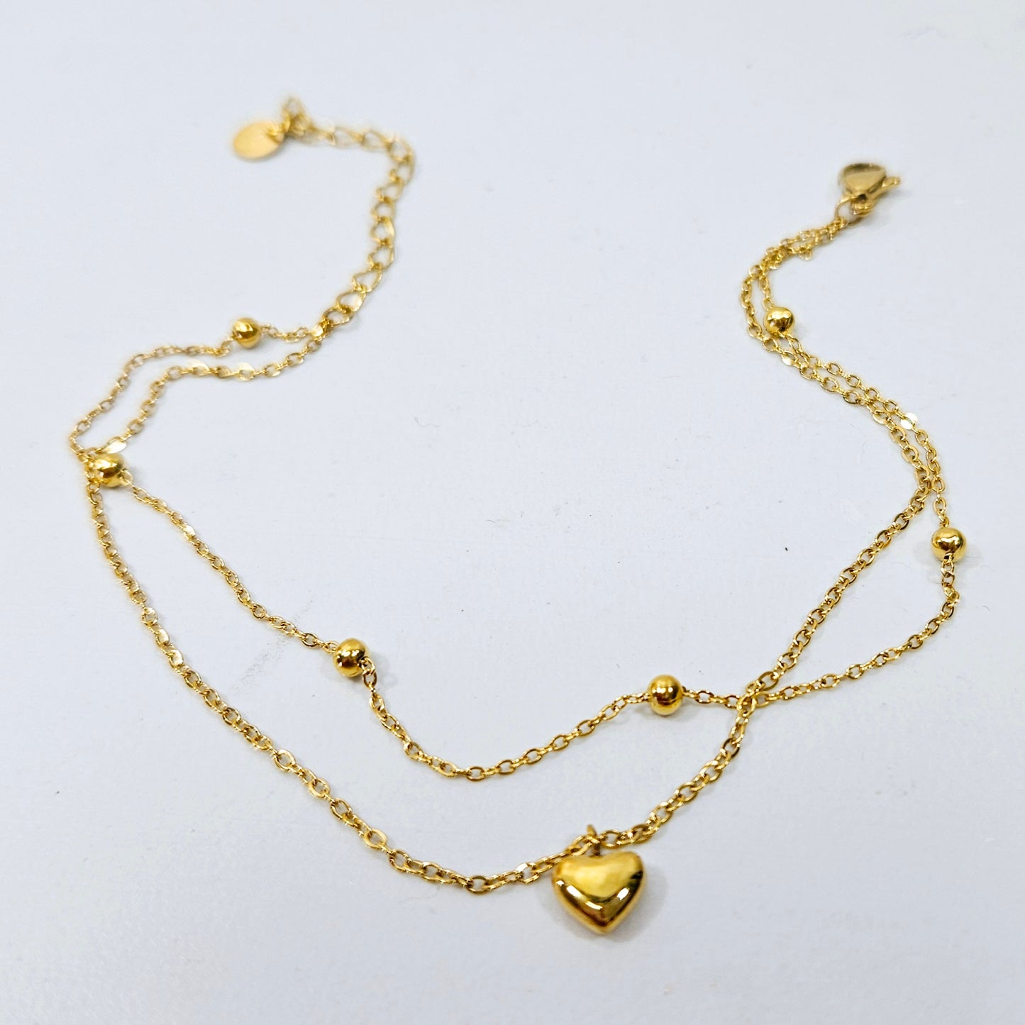 Heart Dotted Double Layered Anklet Gold