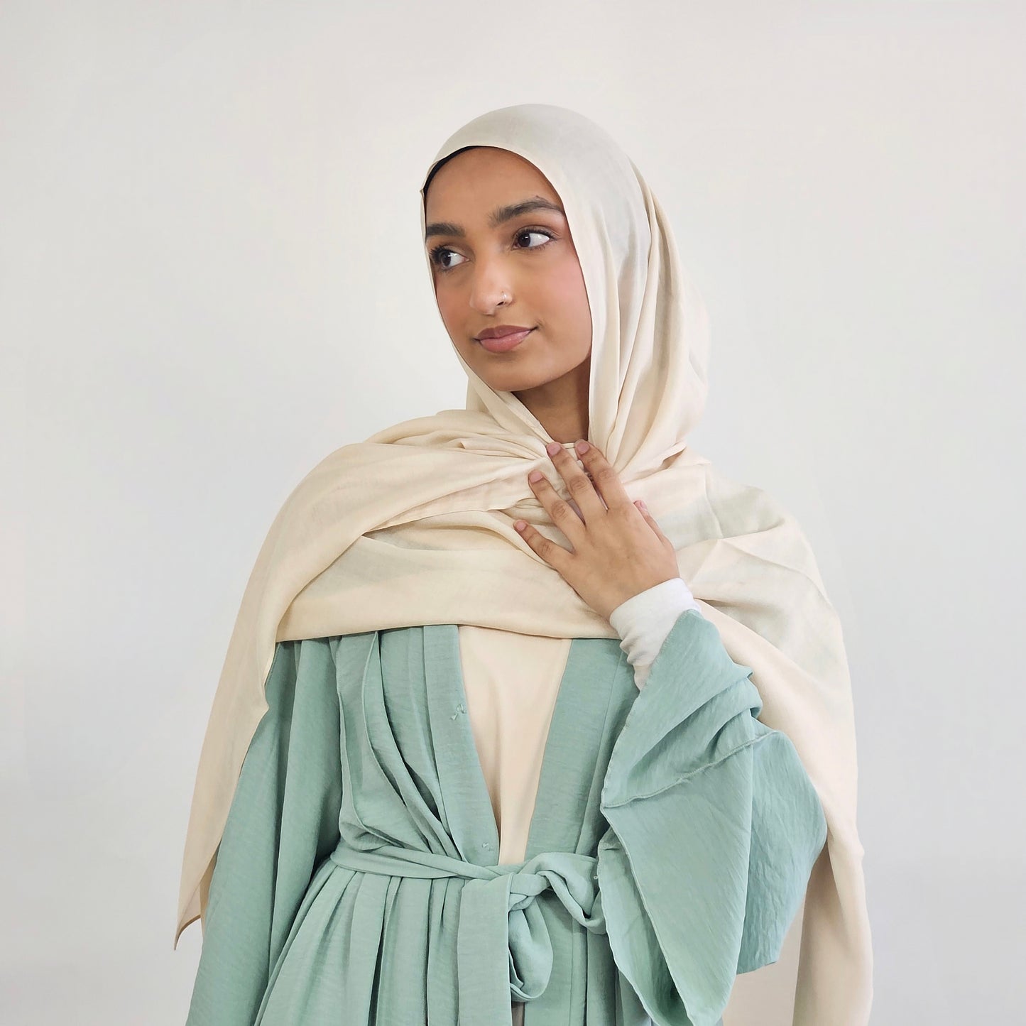 Open Buttoned Rayon Abaya - Turquoise