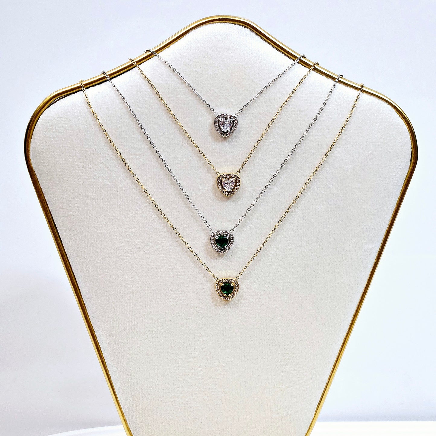 Dainty Heart Gemmed Necklace - 4 Types