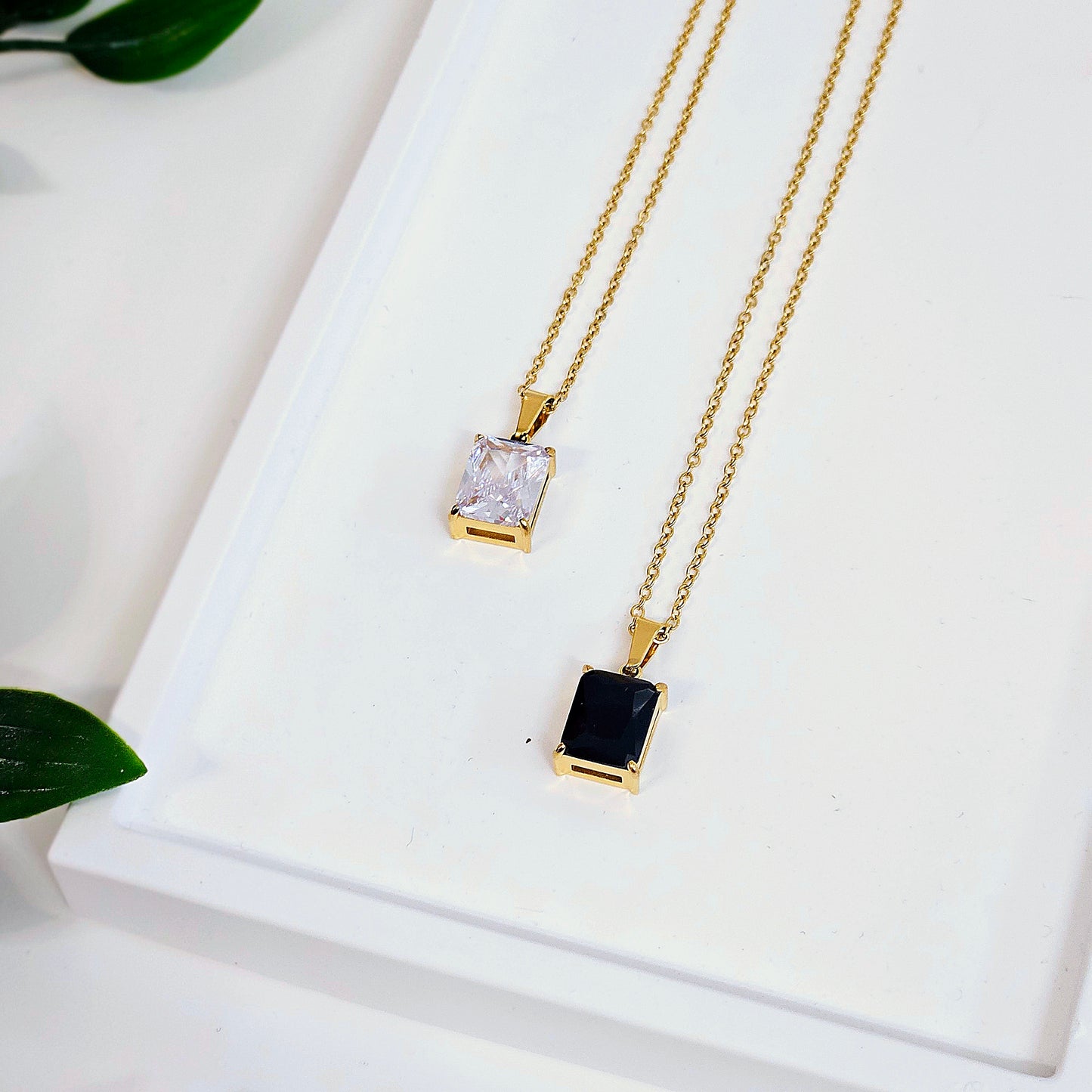 Rectangle Larger Gem Necklace- 2 Stone Colors