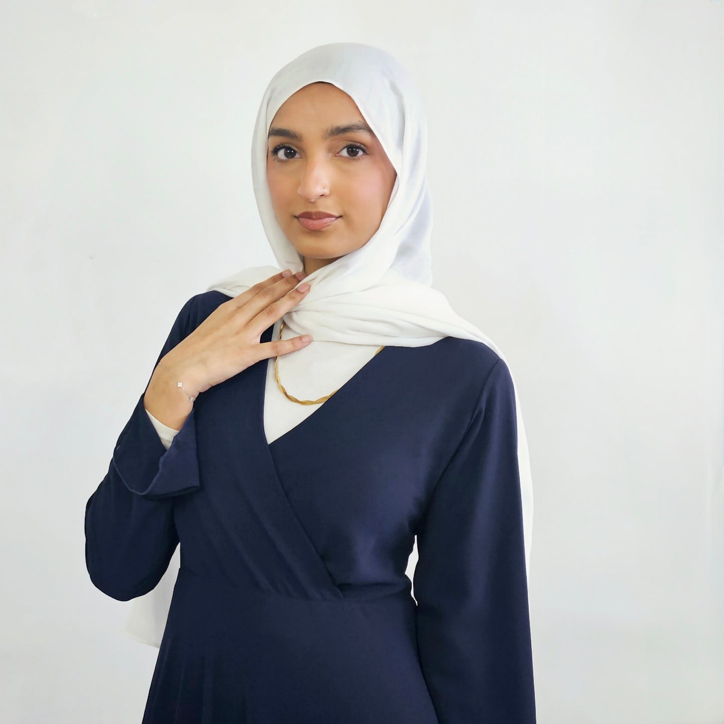 Layered V-Neck Chiffon Dress - Navy Blue