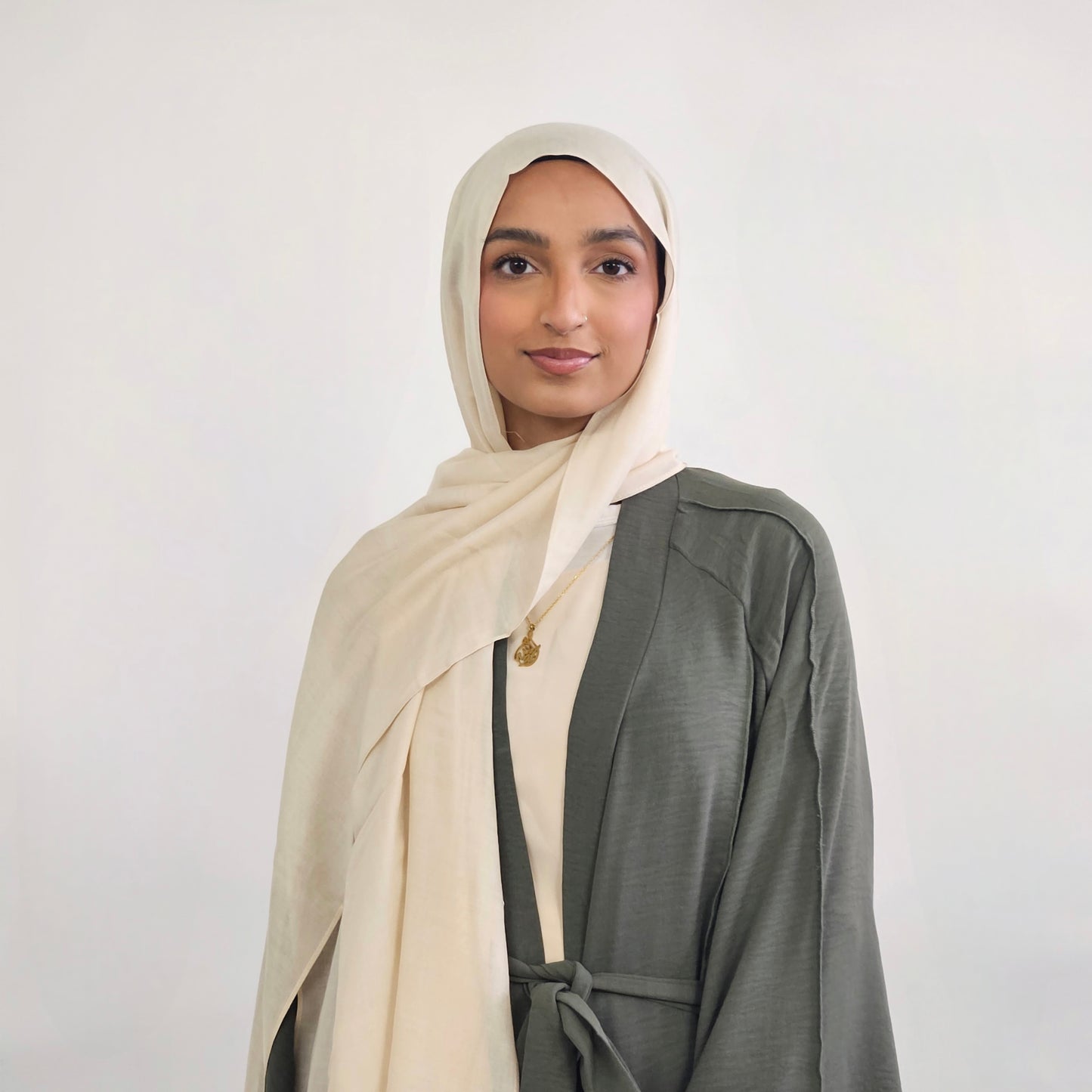 Open Buttoned Rayon Abaya - Olive