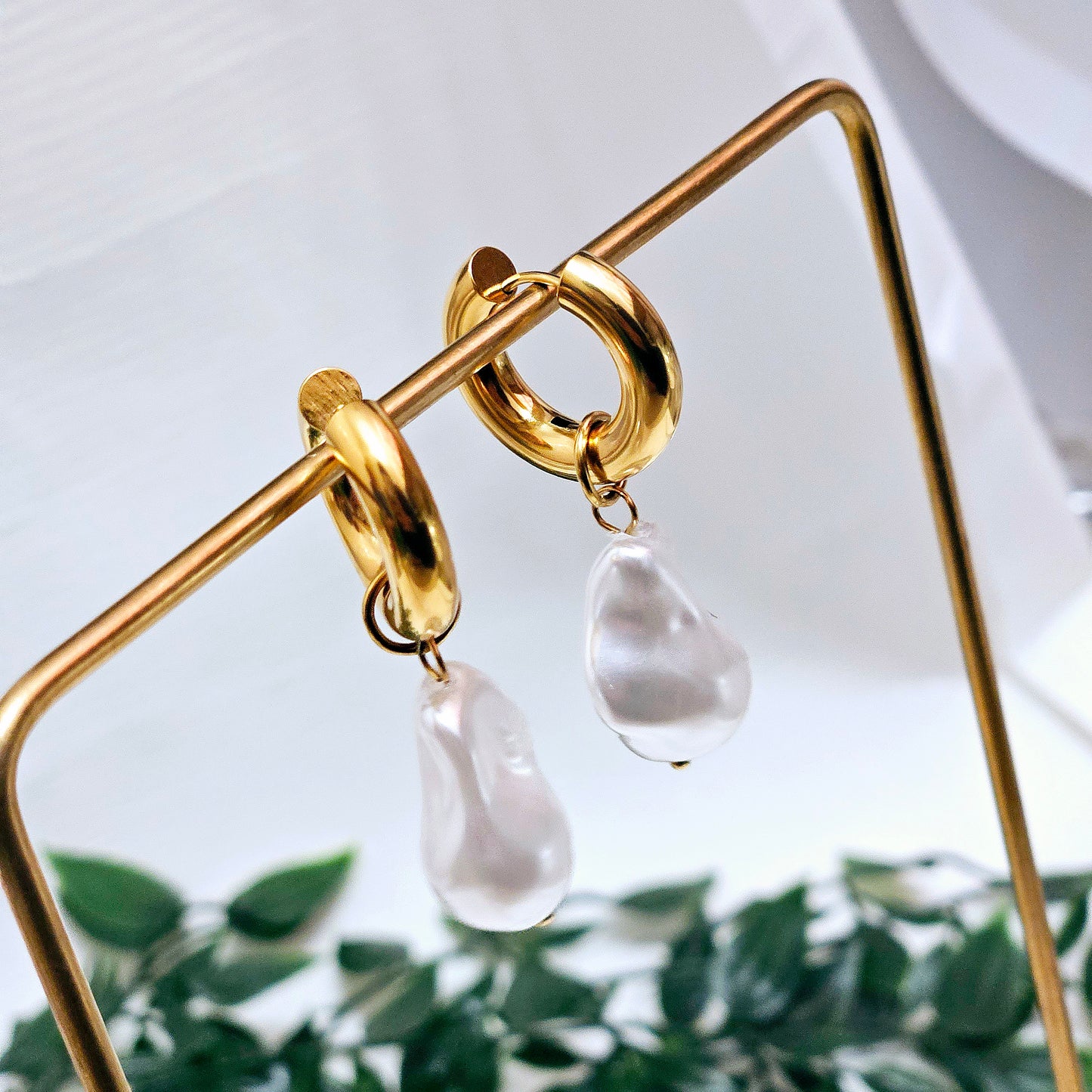 Thick Hoop Freshwater Pearl Earrings