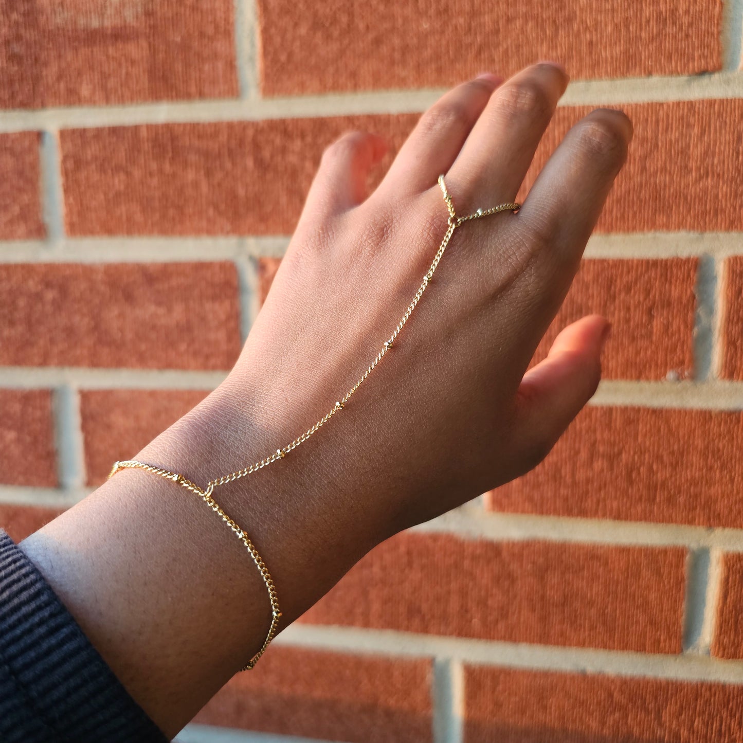 Dainty Dotted Hand Chain - Gold