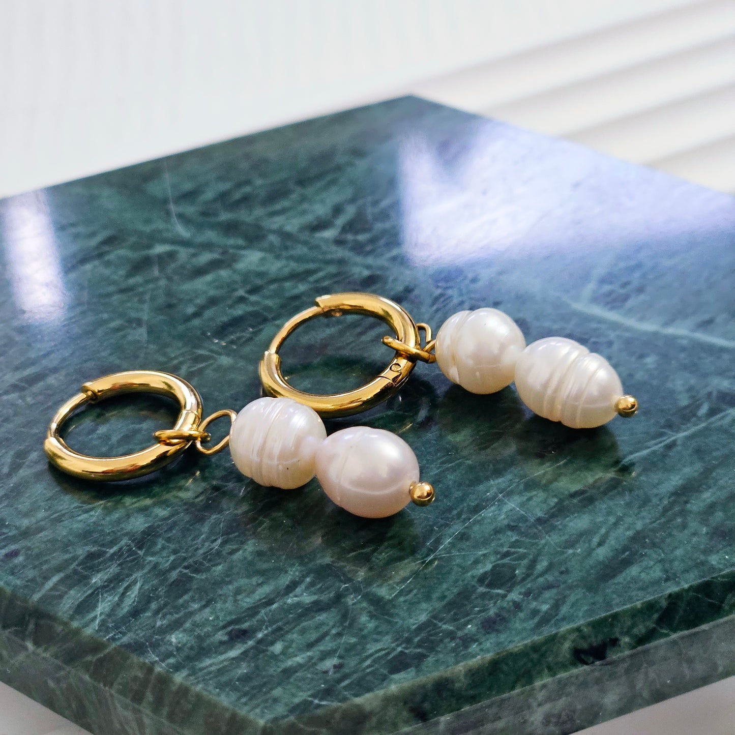 Double Dangle Freshwater Pearl Hoop Earrings