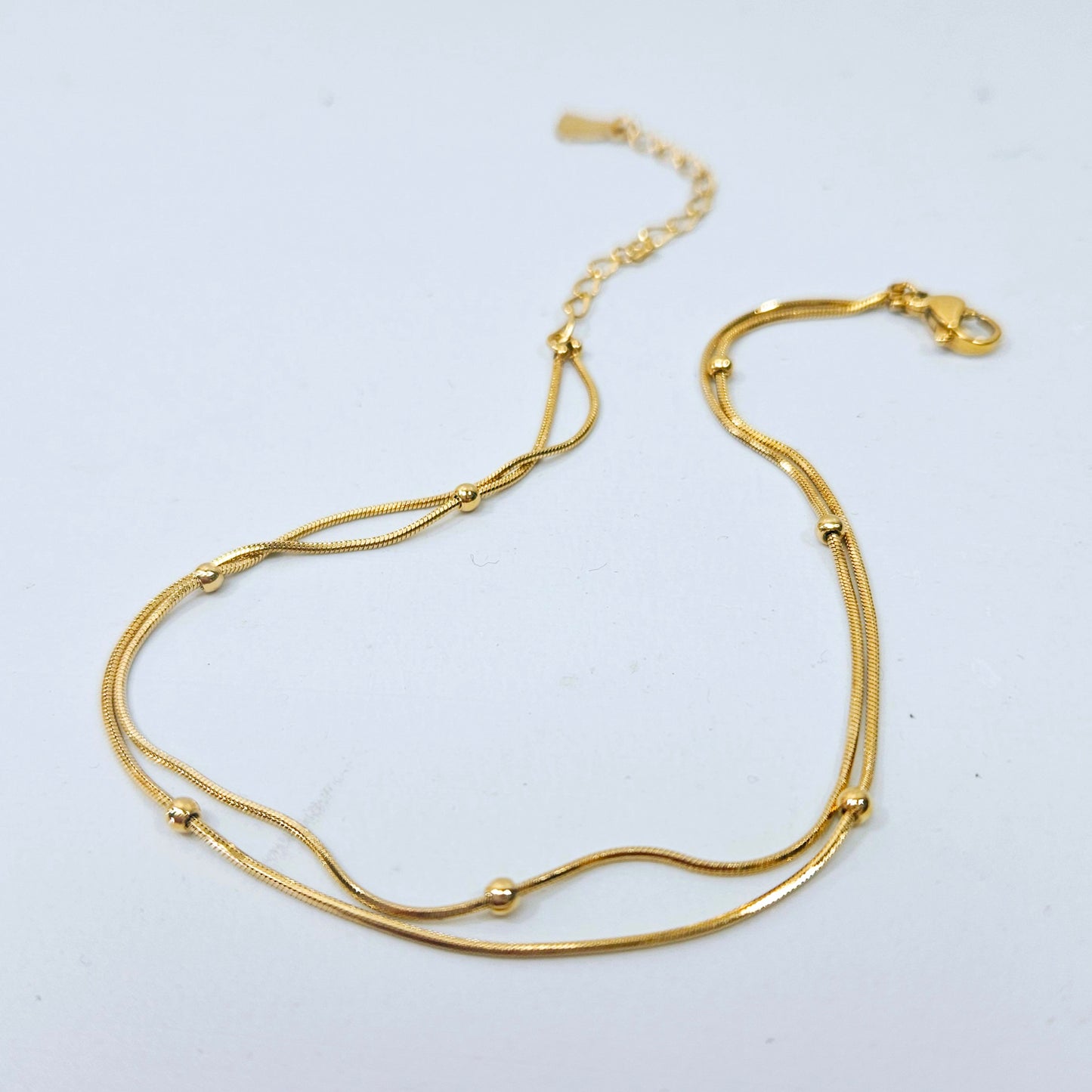 Dotted Double Layered Everyday Anklet Gold