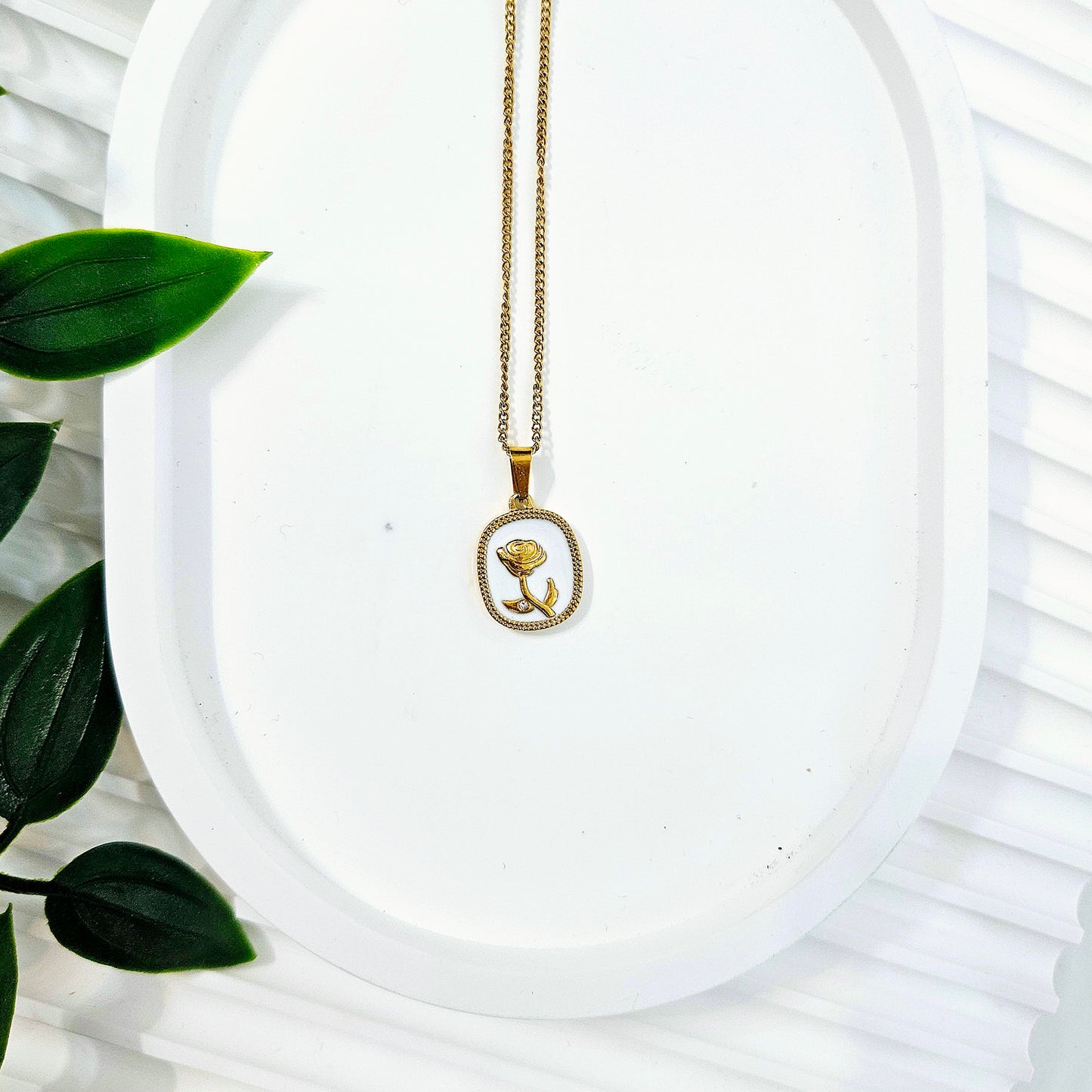 Tiny White Shell Rose Necklace