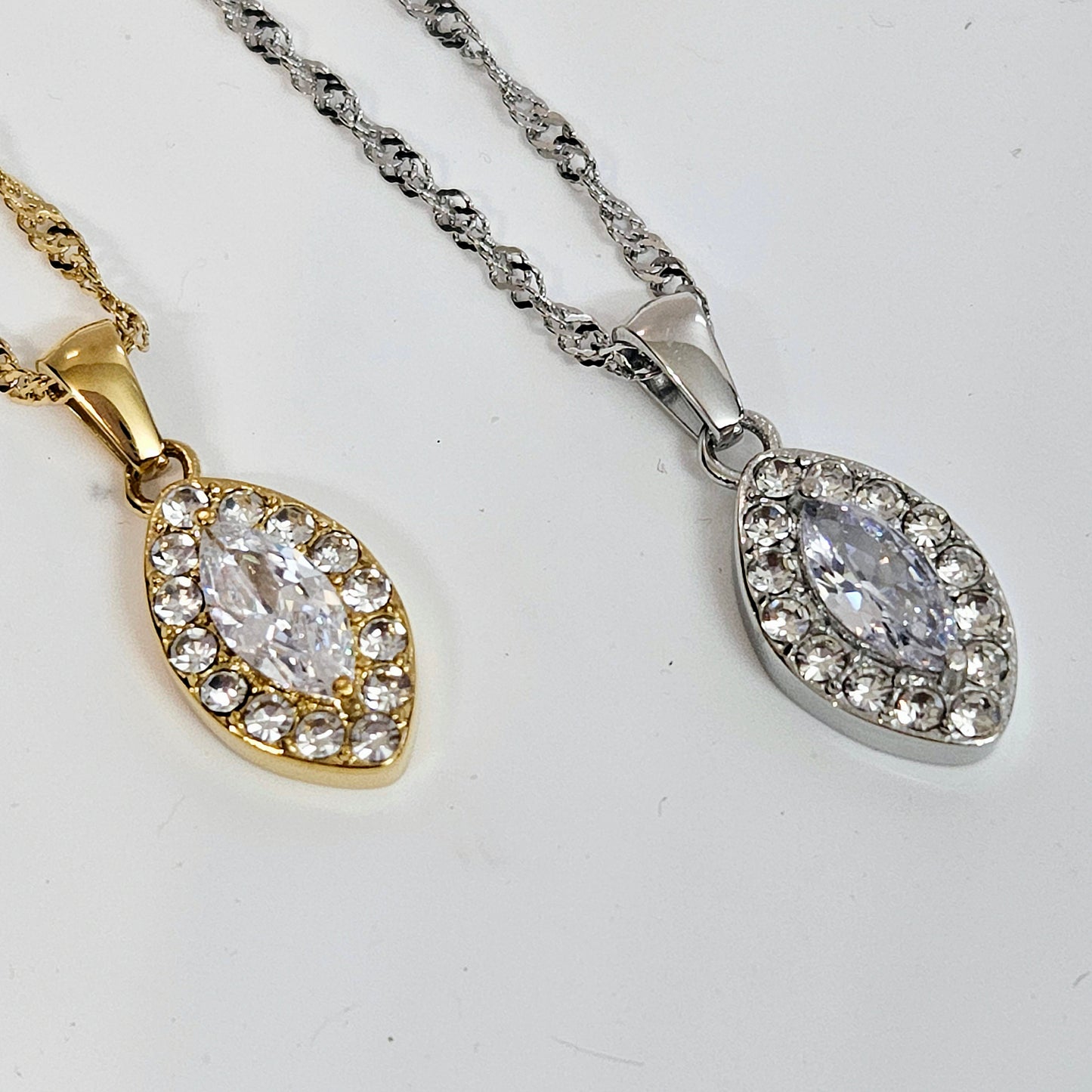 Gem Flutter Chain Tear Necklace - Silver or Gold