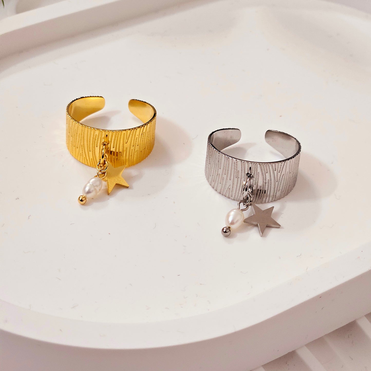 Dangling Star & Tiny Freshwater Pearl Ring