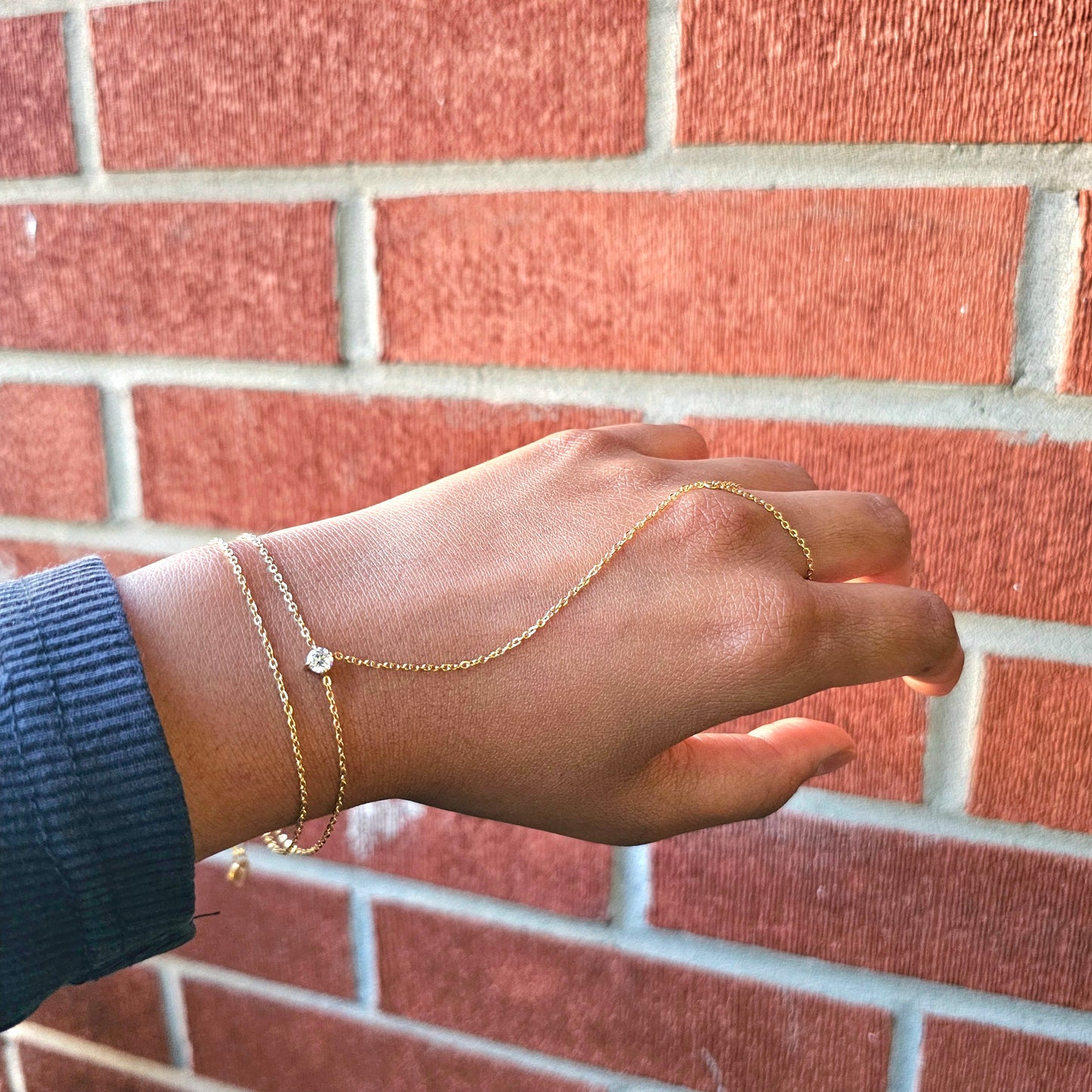 Dainty Single Gem Double Hand Chain - Gold & Silver