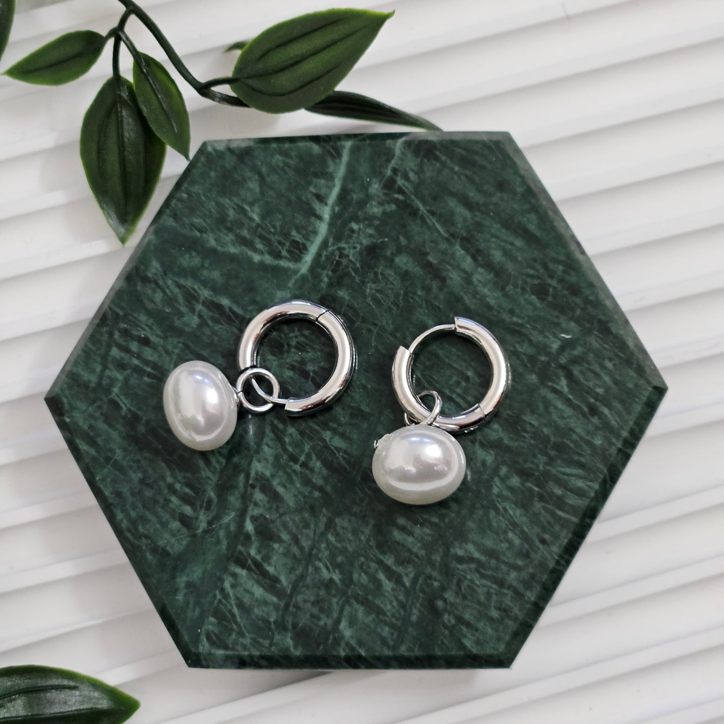 Pearl Crystal Pearl Drop Earrings - Silver