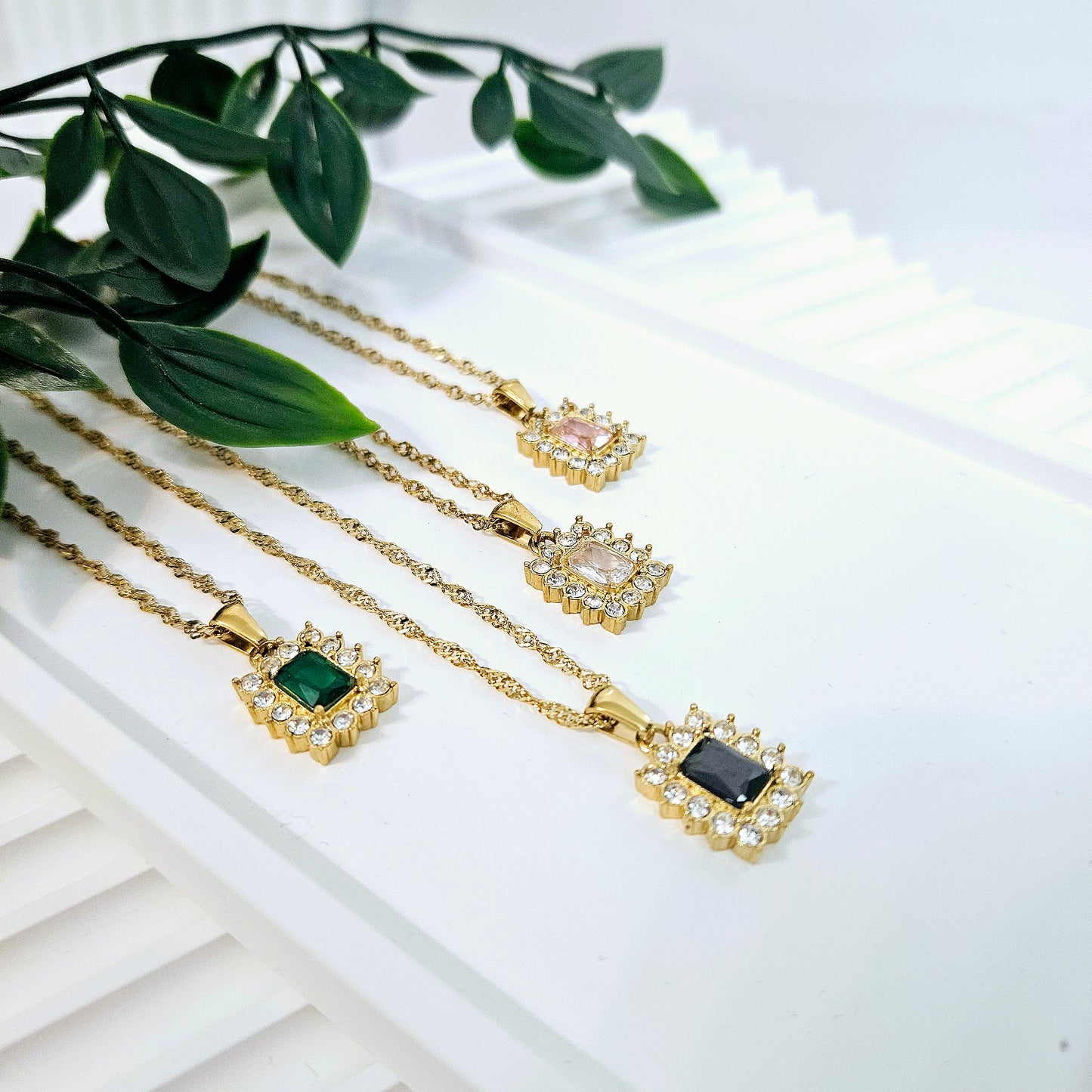 Rectangle Sunflower Necklace - 4 Stone Colors